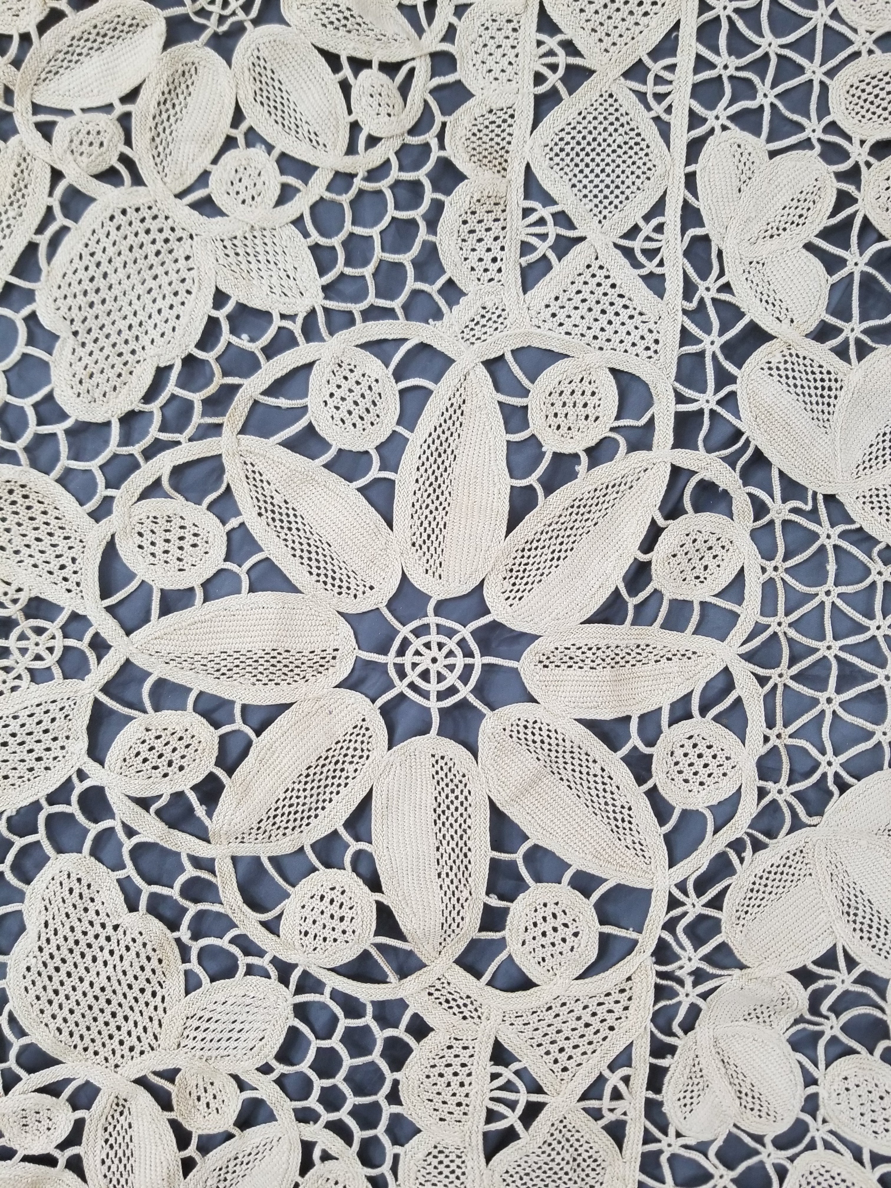 Vintage Italian Point De Venice Needle Lace Banquet Tablecloth 196x162c