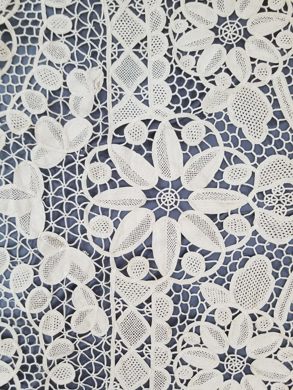 Vintage Italian Point De Venice Needle Lace Banquet Tablecloth 196x162c