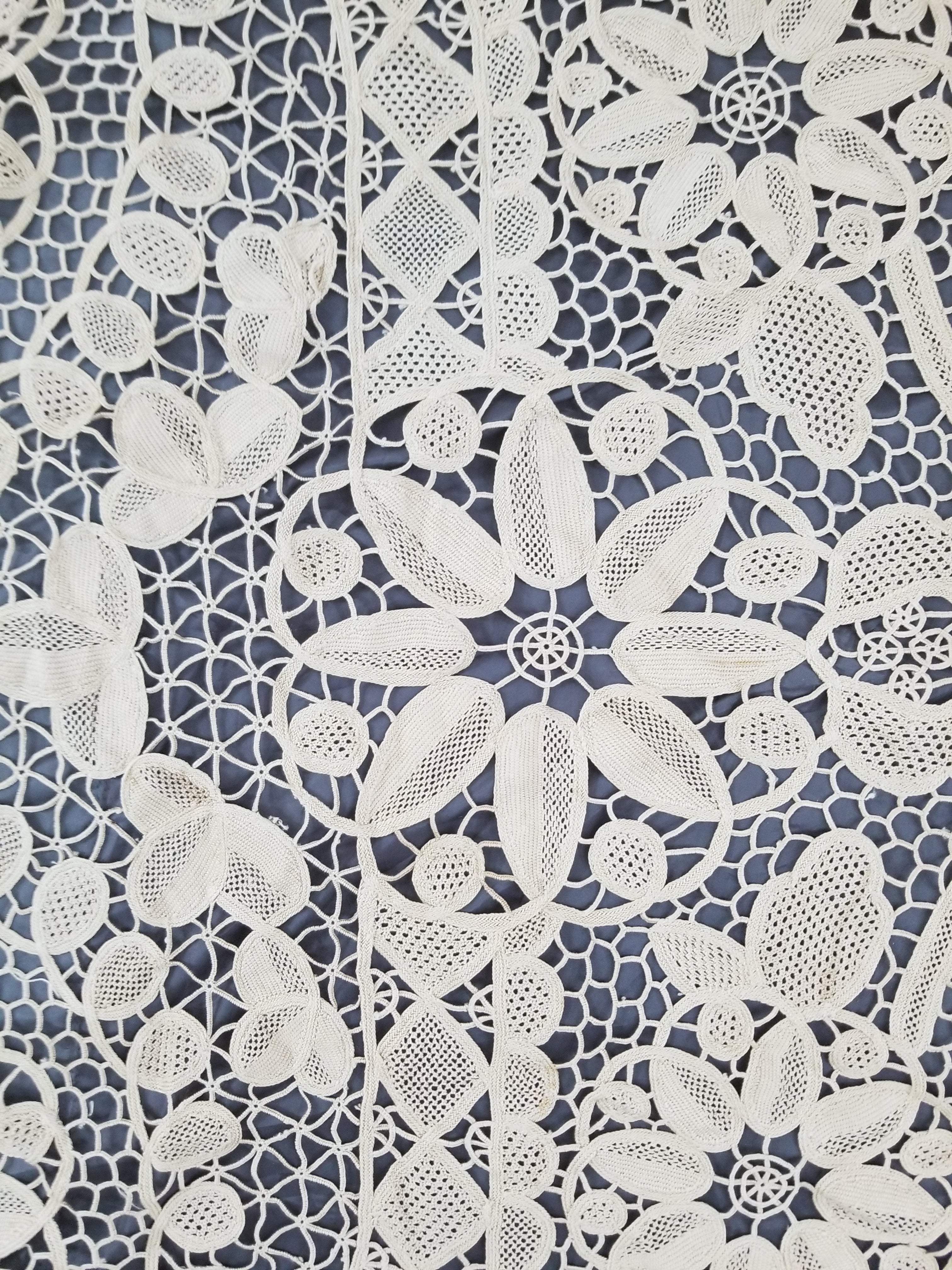 Vintage Italian Point De Venice Needle Lace Banquet Tablecloth 196x162c