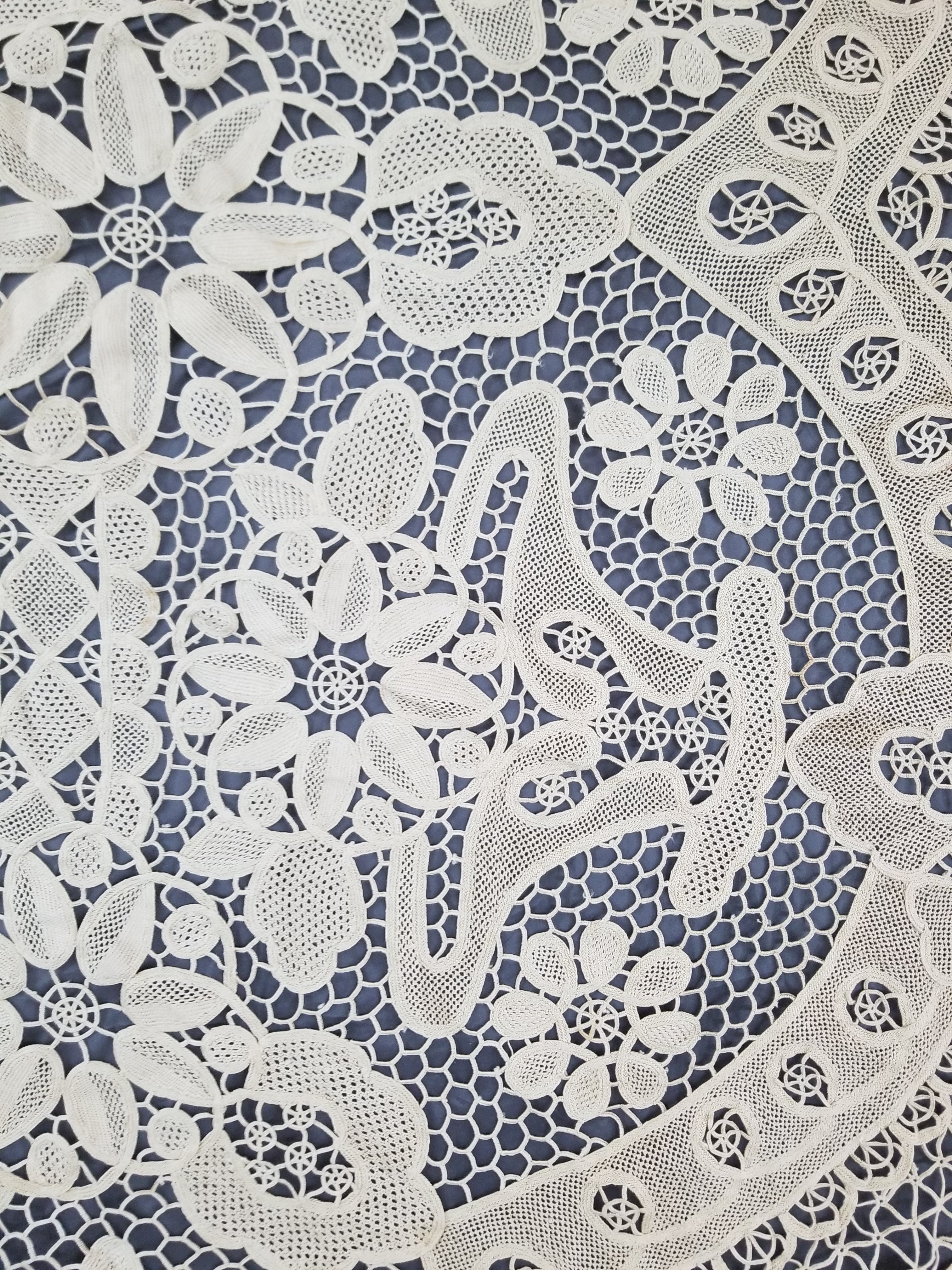 Vintage Italian Point De Venice Needle Lace Banquet Tablecloth 196x162c