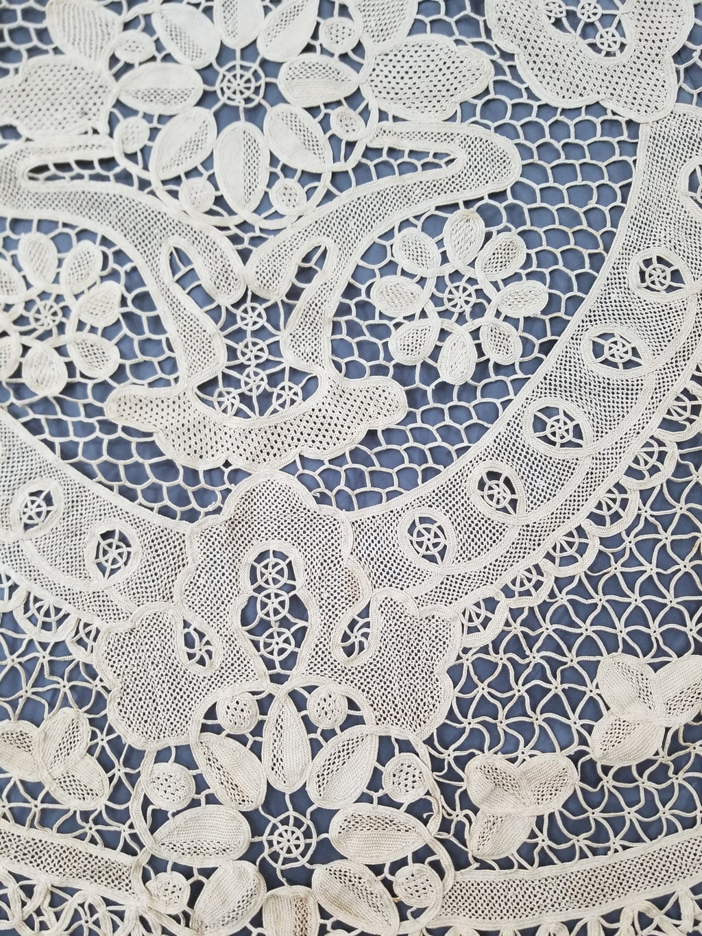 Vintage Italian Point De Venice Needle Lace Banquet Tablecloth 196x162c