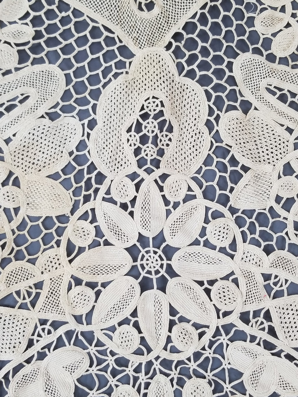 Vintage Italian Point De Venice Needle Lace Banquet Tablecloth 196x162c
