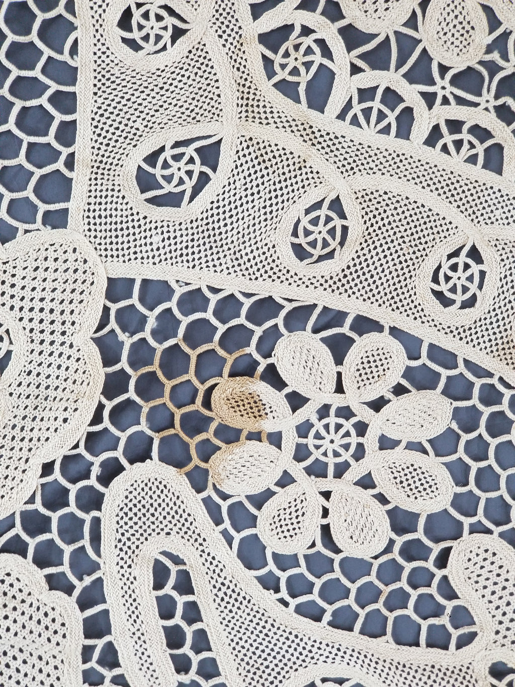 Vintage Italian Point De Venice Needle Lace Banquet Tablecloth 196x162c
