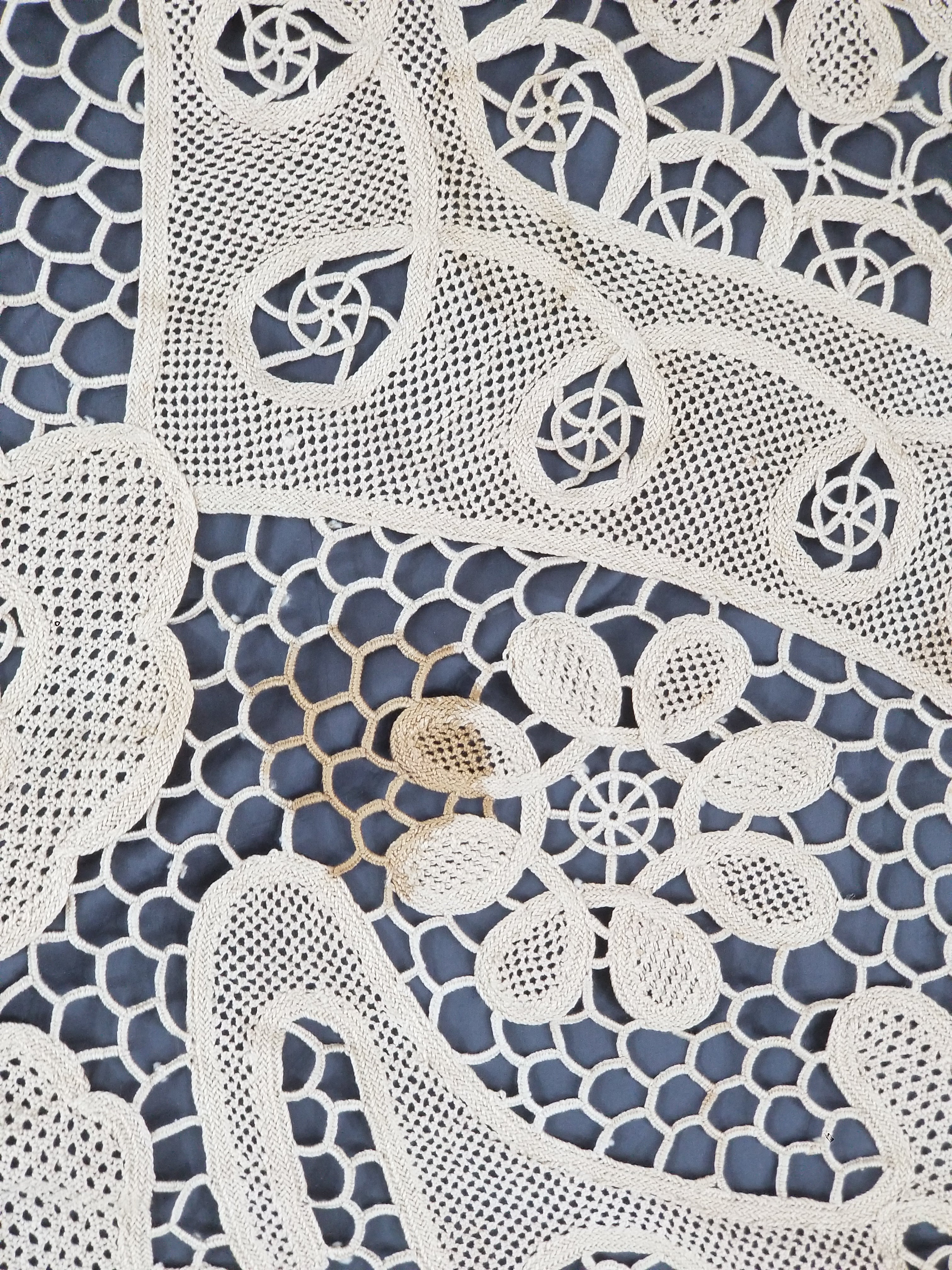 Vintage Italian Point De Venice Needle Lace Banquet Tablecloth 196x162c