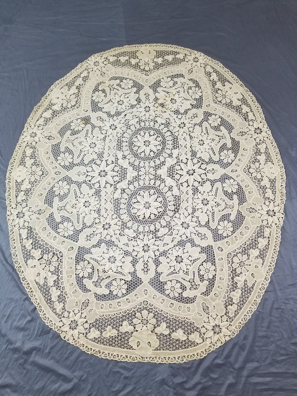 Vintage Italian Point De Venice Needle Lace Banquet Tablecloth 196x162c