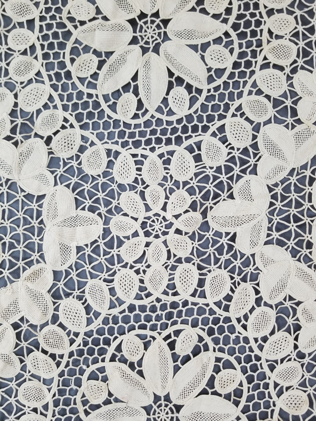 Vintage Italian Point De Venice Needle Lace Banquet Tablecloth 196x162c