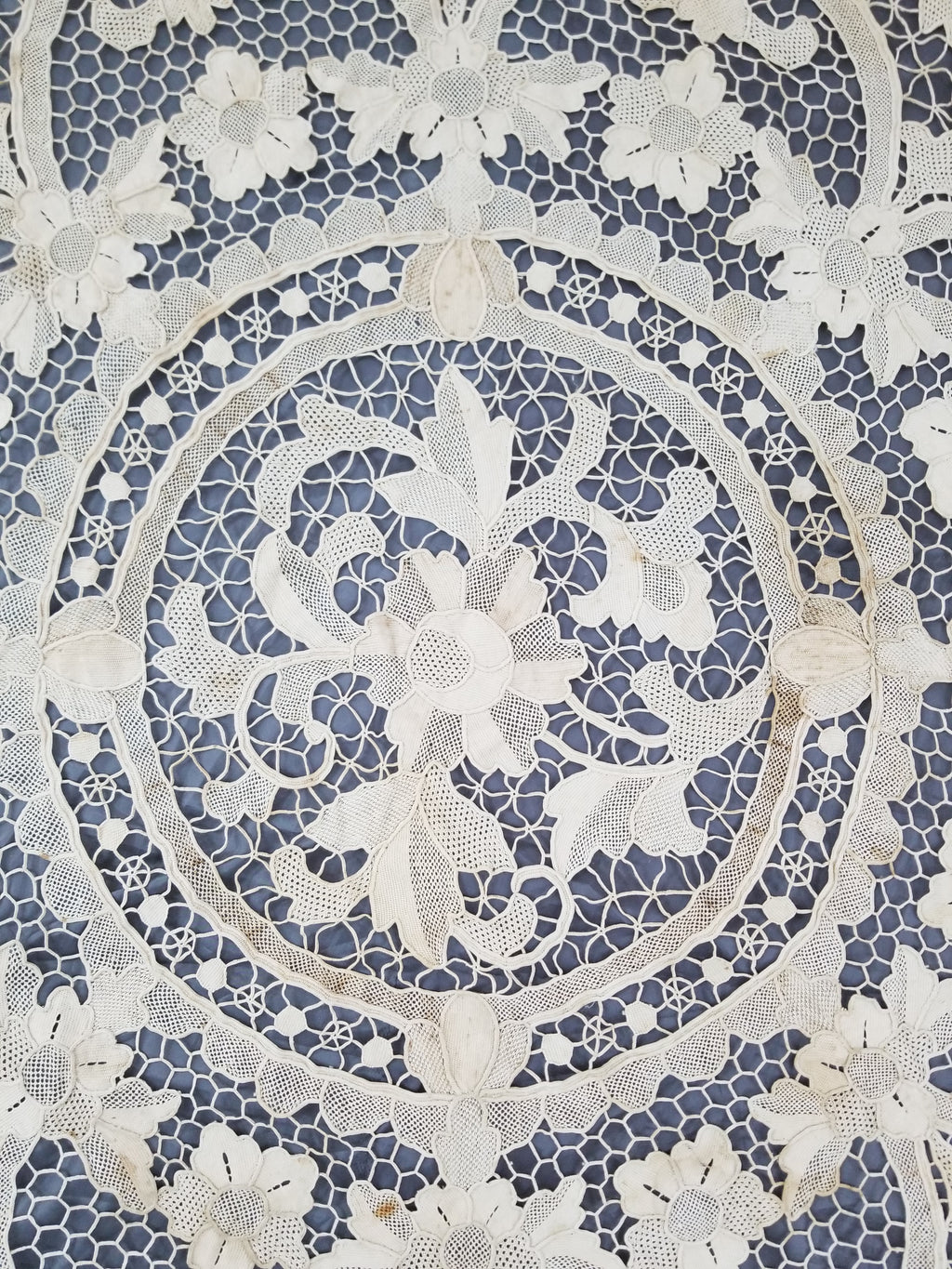 Vintage Italian Point De Venice Needle Lace Banquet Tablecloth 203x193cm