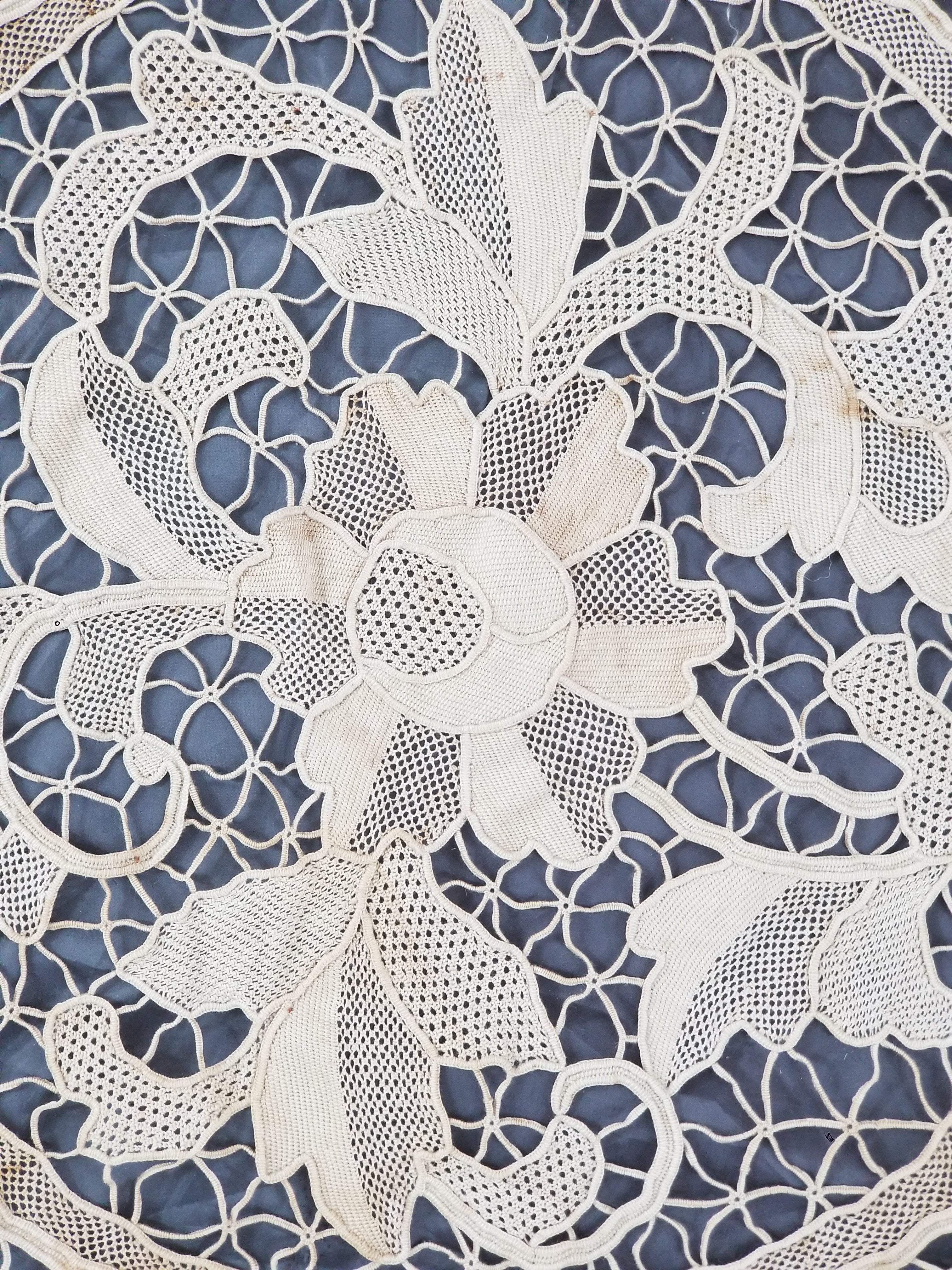 Vintage Italian Point De Venice Needle Lace Banquet Tablecloth 203x193cm