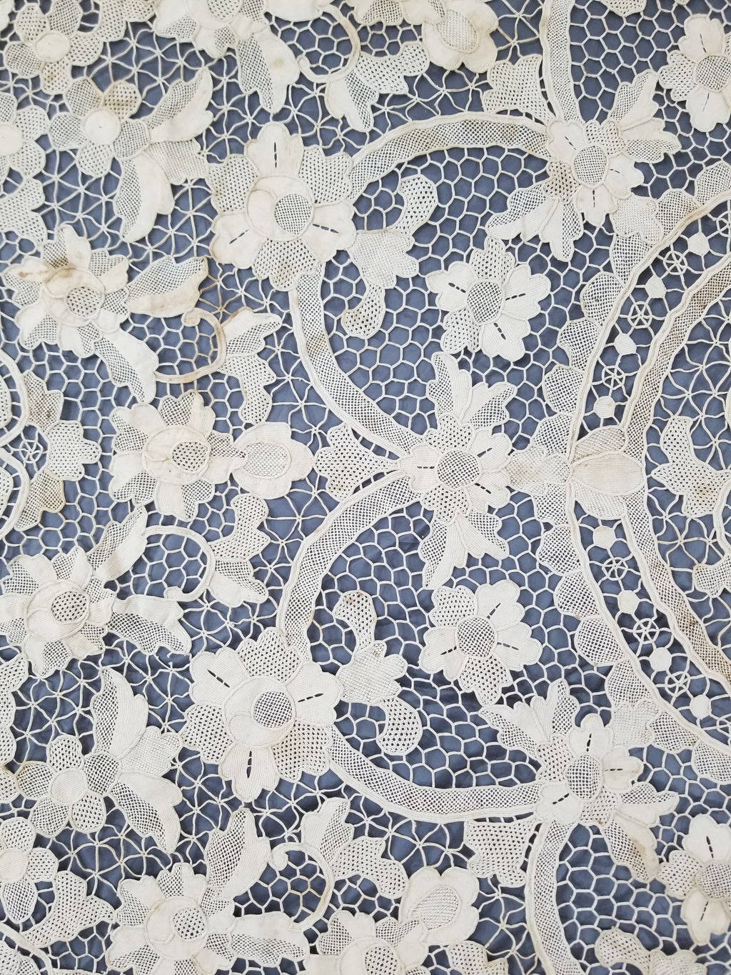 Vintage Italian Point De Venice Needle Lace Banquet Tablecloth 203x193cm