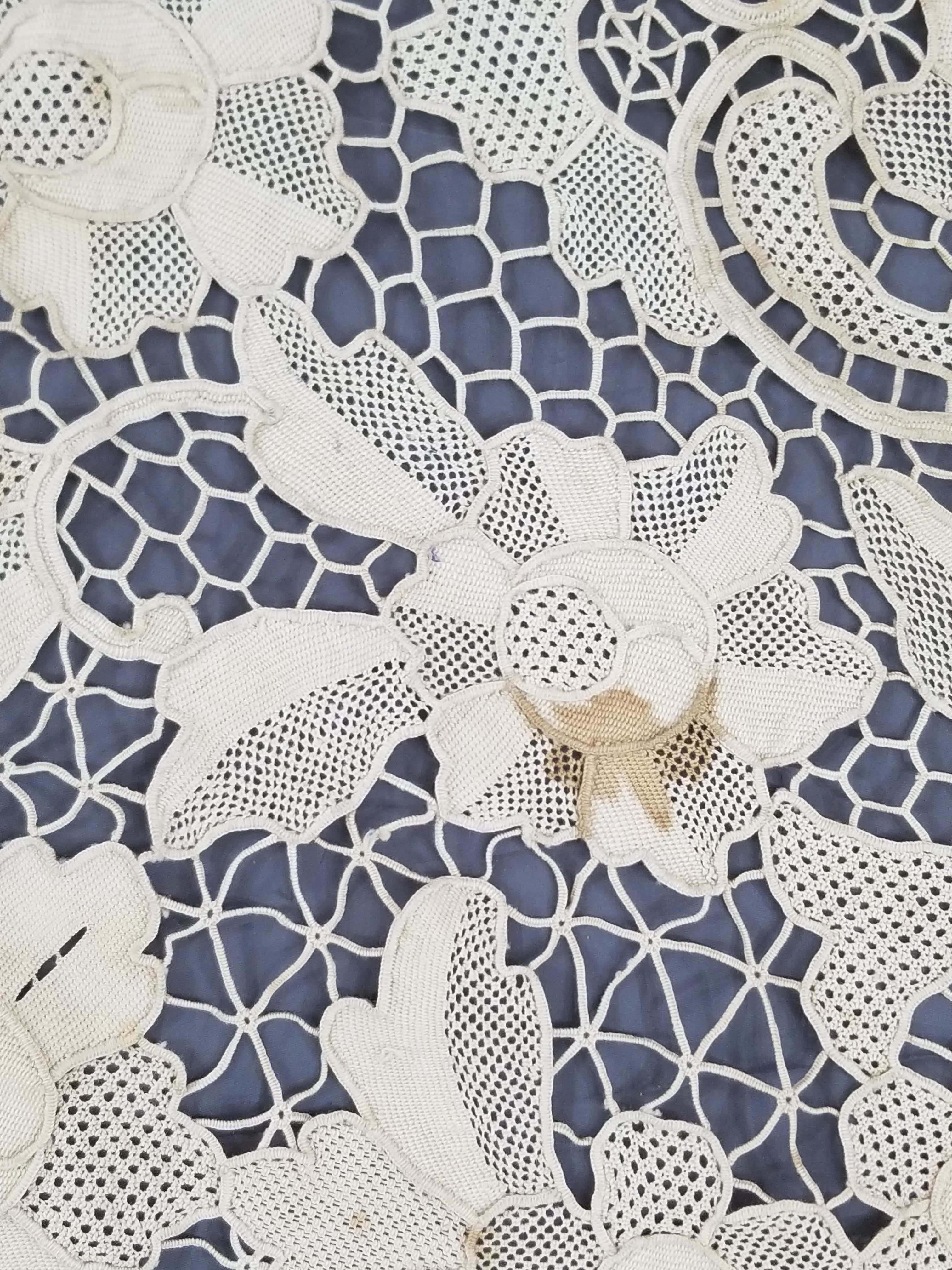 Vintage Italian Point De Venice Needle Lace Banquet Tablecloth 203x193cm