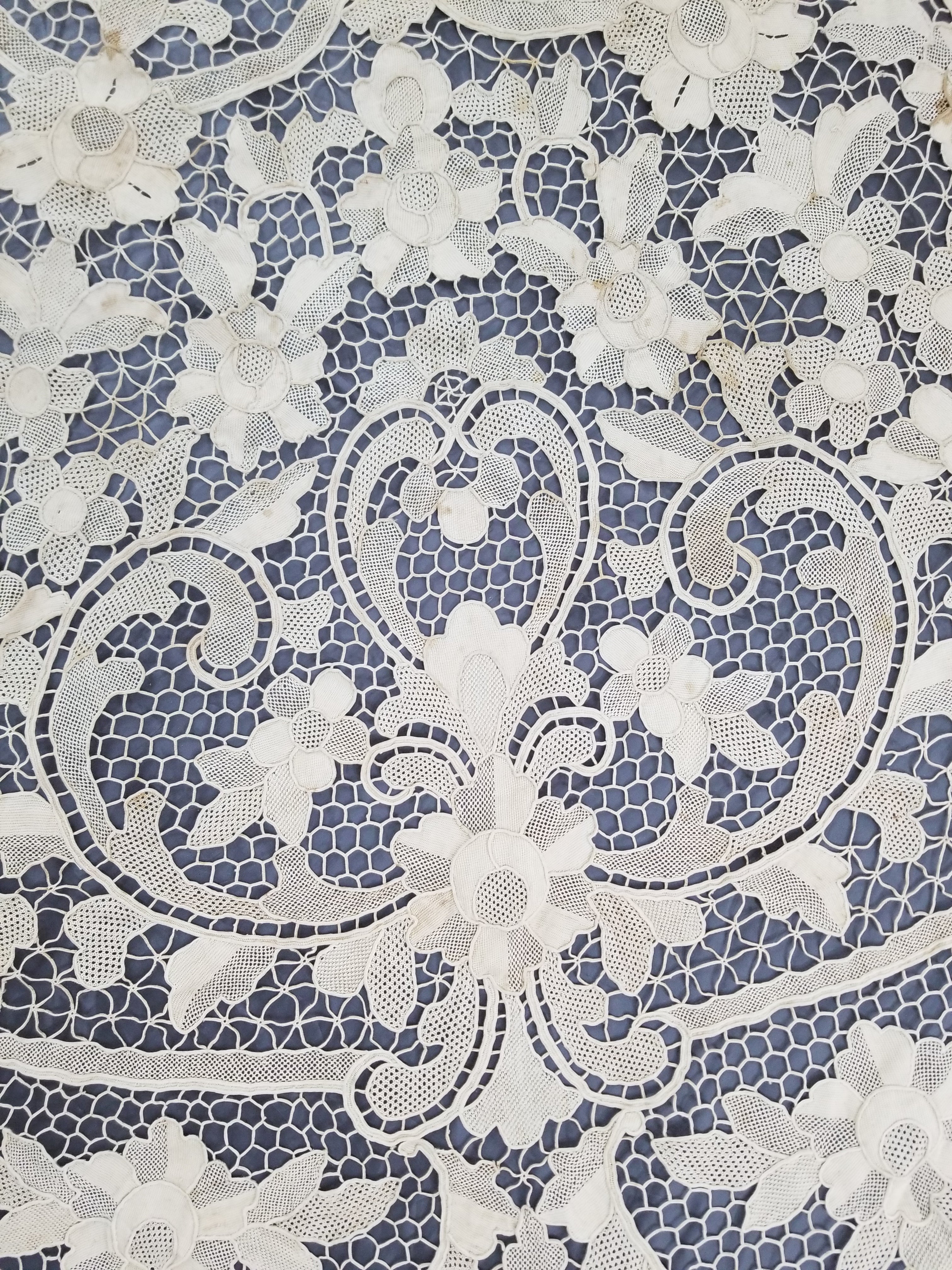 Vintage Italian Point De Venice Needle Lace Banquet Tablecloth 203x193cm