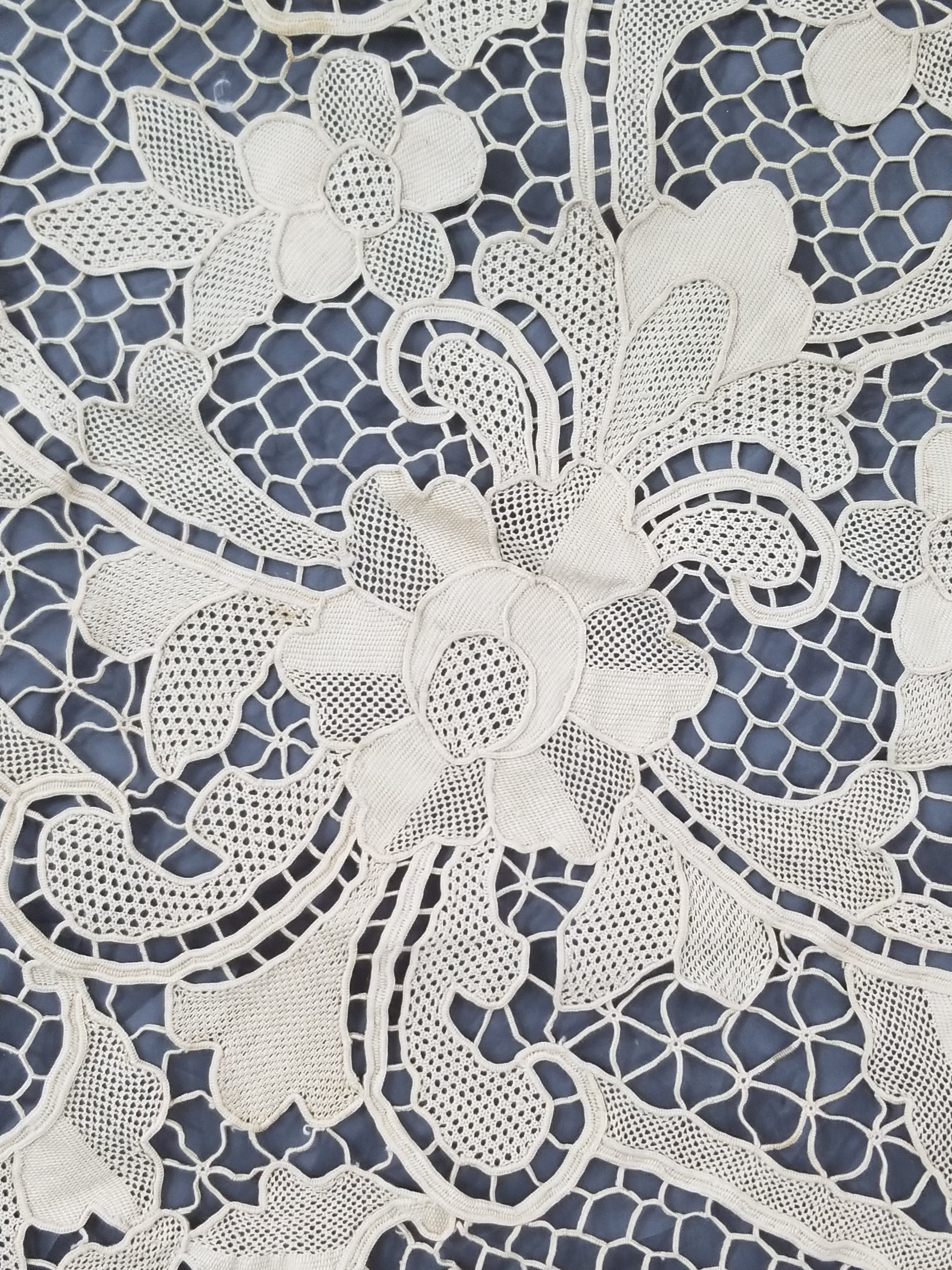 Vintage Italian Point De Venice Needle Lace Banquet Tablecloth 203x193cm