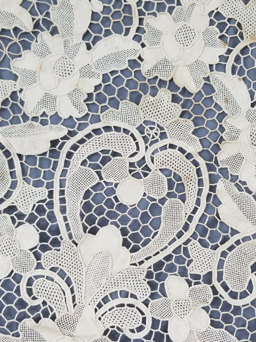 Vintage Italian Point De Venice Needle Lace Banquet Tablecloth 203x193cm