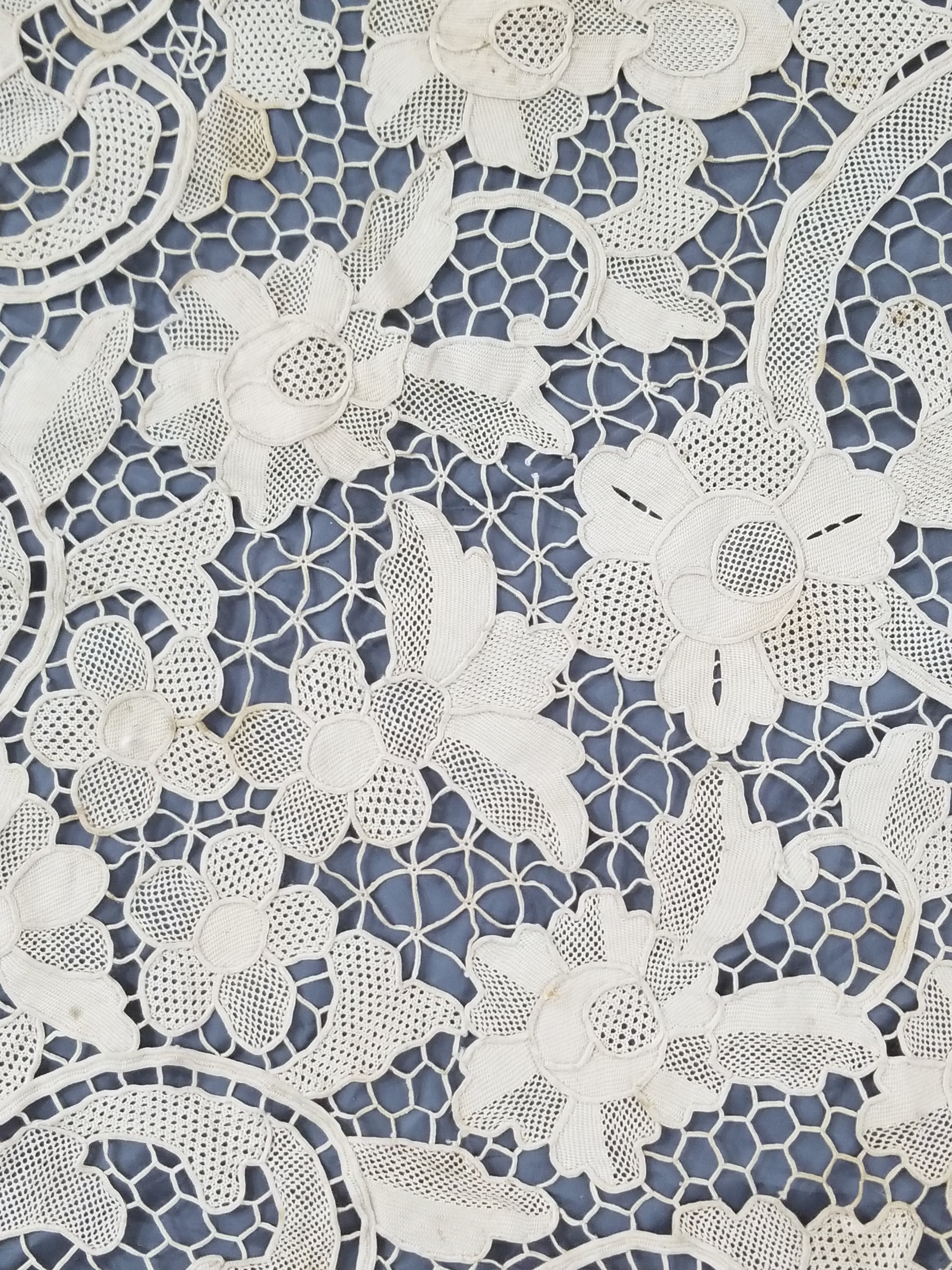 Vintage Italian Point De Venice Needle Lace Banquet Tablecloth 203x193cm