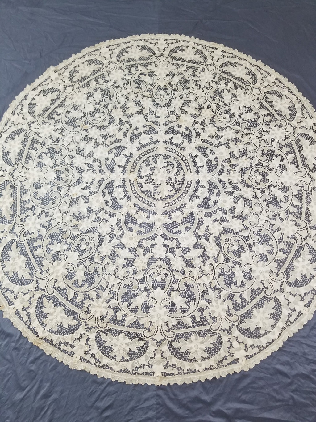 Vintage Italian Point De Venice Needle Lace Banquet Tablecloth 203x193cm