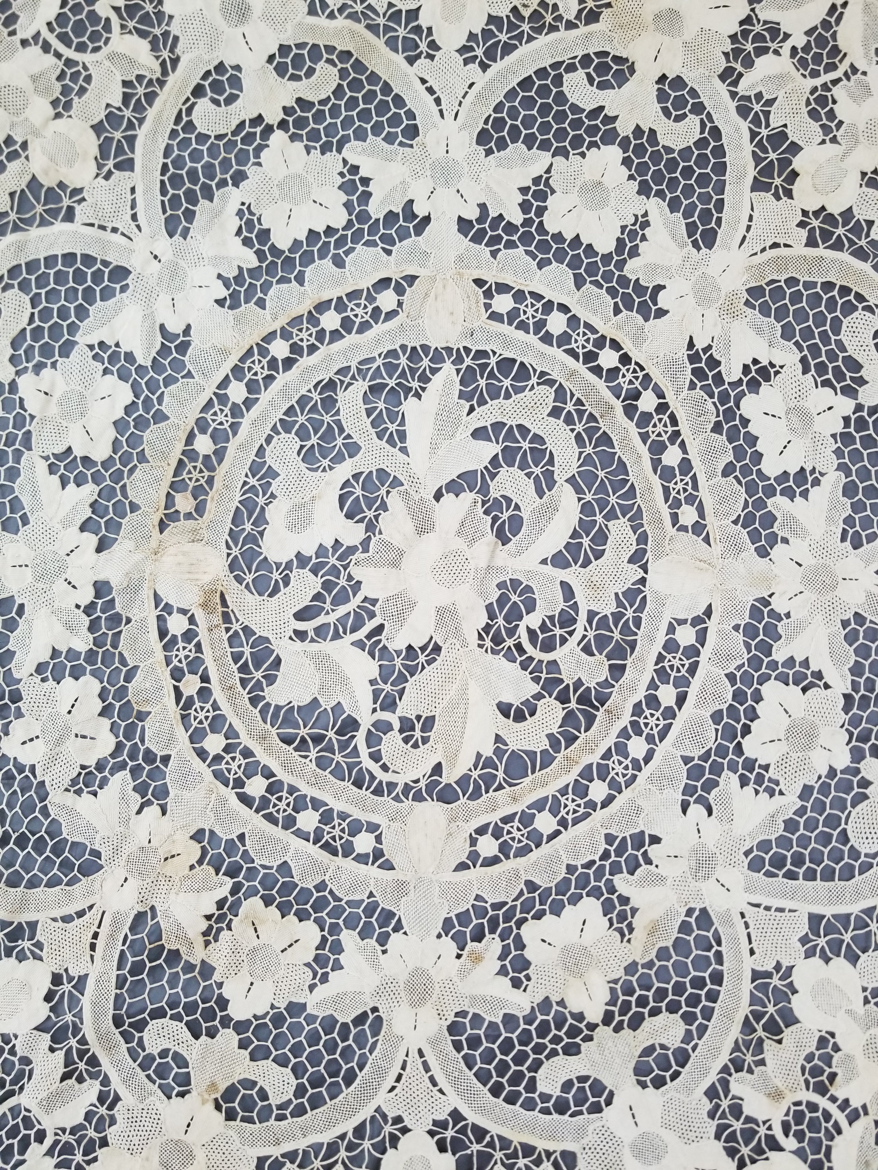 Vintage Italian Point De Venice Needle Lace Banquet Tablecloth 203x193cm