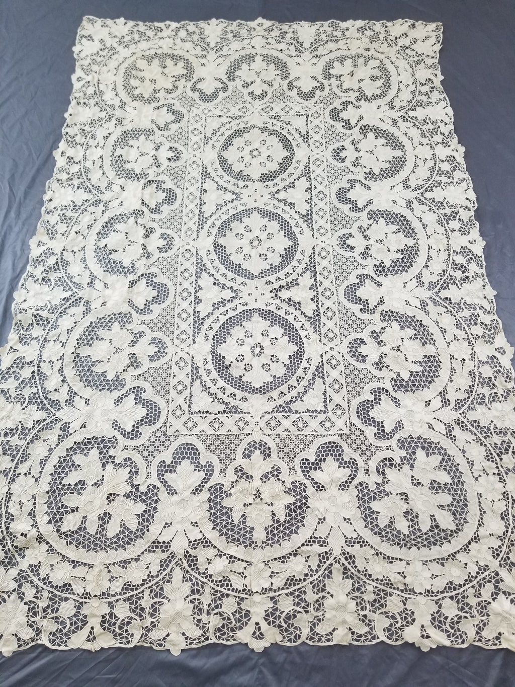 Vintage Italian Point De Venice Needle Lace Banquet Tablecloth 245x160cm