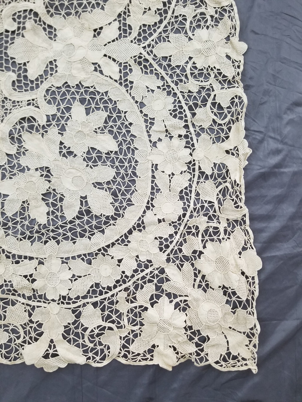 Vintage Italian Point De Venice Needle Lace Banquet Tablecloth 245x160cm
