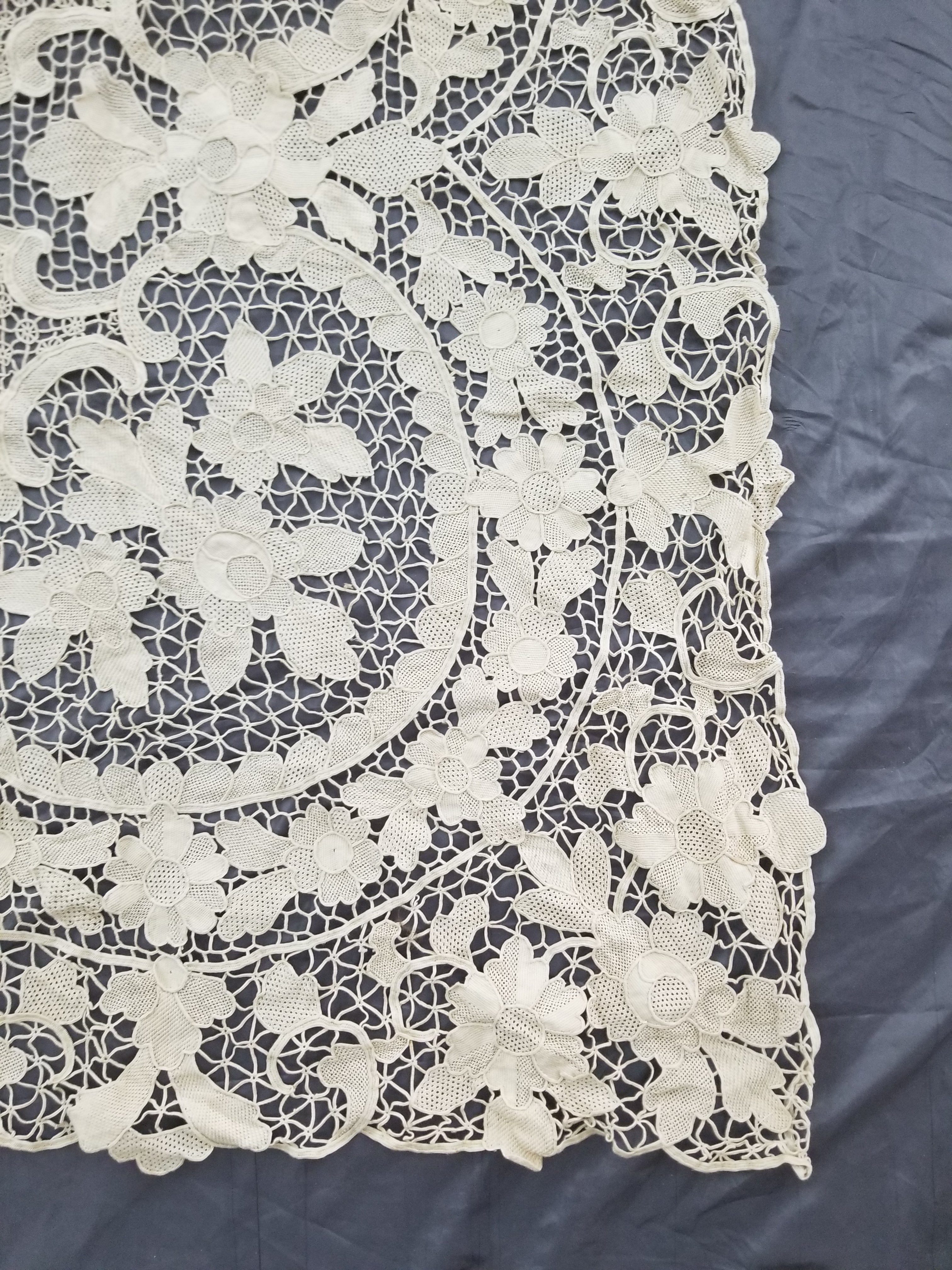 Vintage Italian Point De Venice Needle Lace Banquet Tablecloth 245x160cm