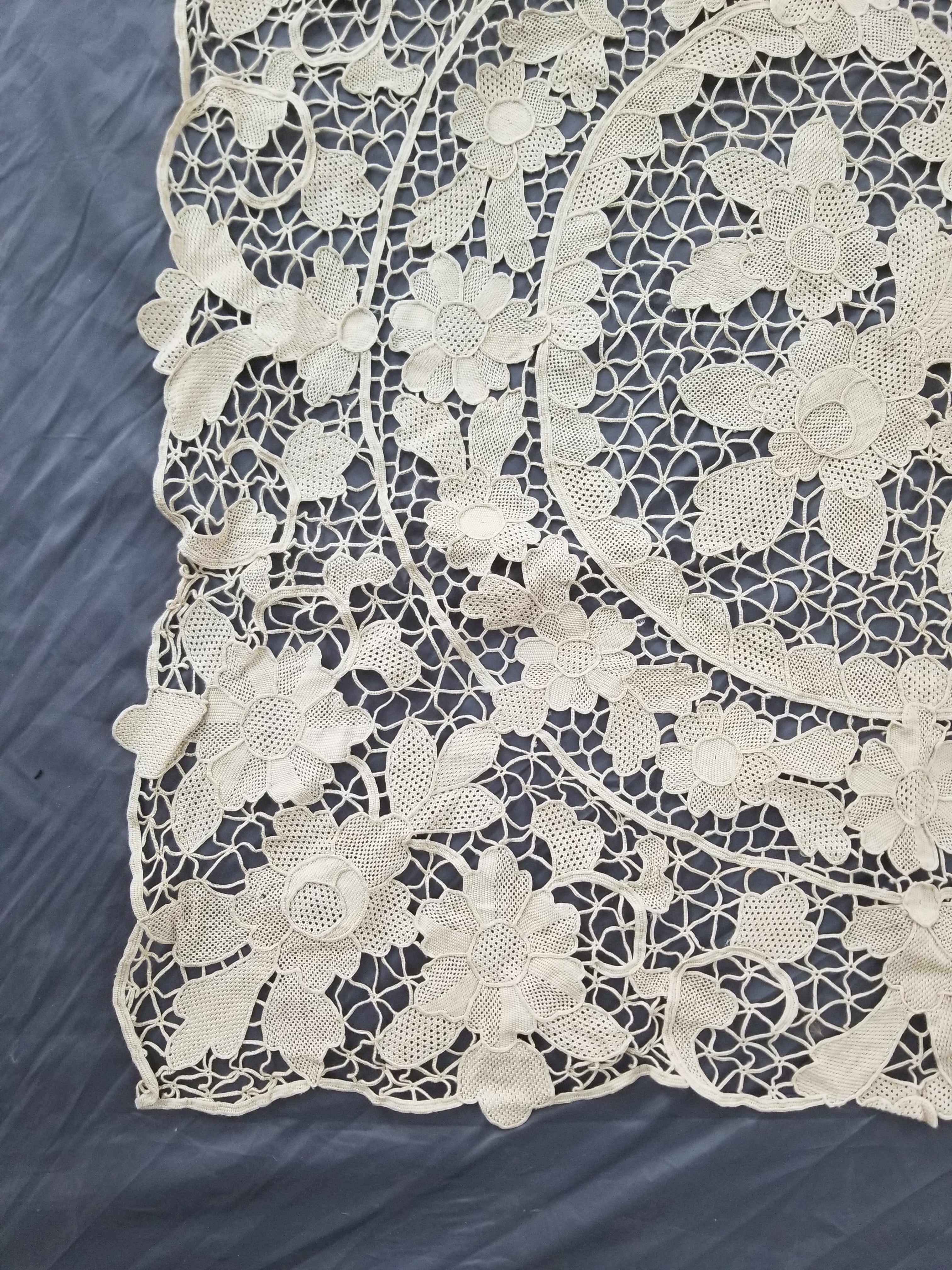 Vintage Italian Point De Venice Needle Lace Banquet Tablecloth 245x160cm