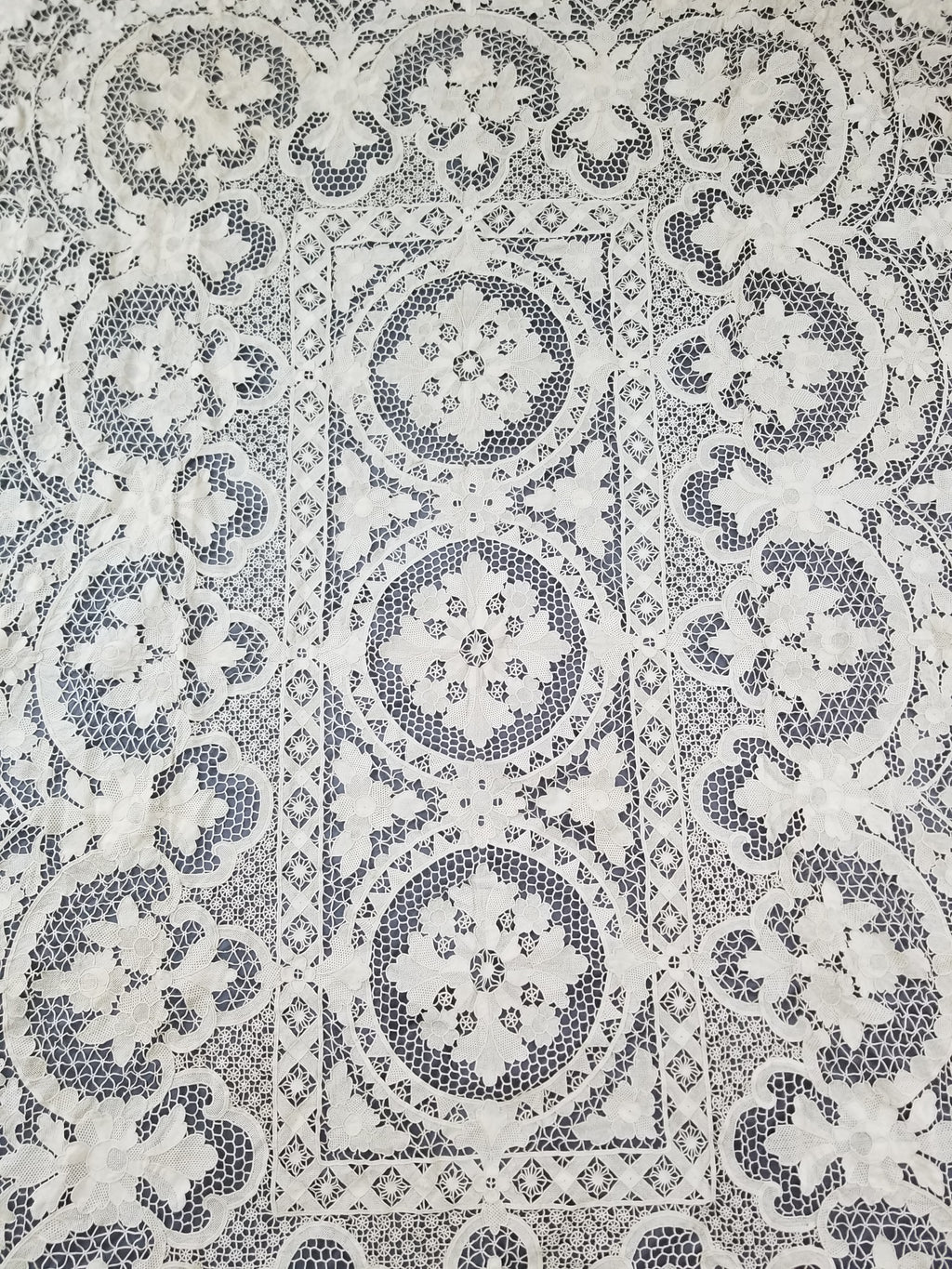 Vintage Italian Point De Venice Needle Lace Banquet Tablecloth 245x160cm