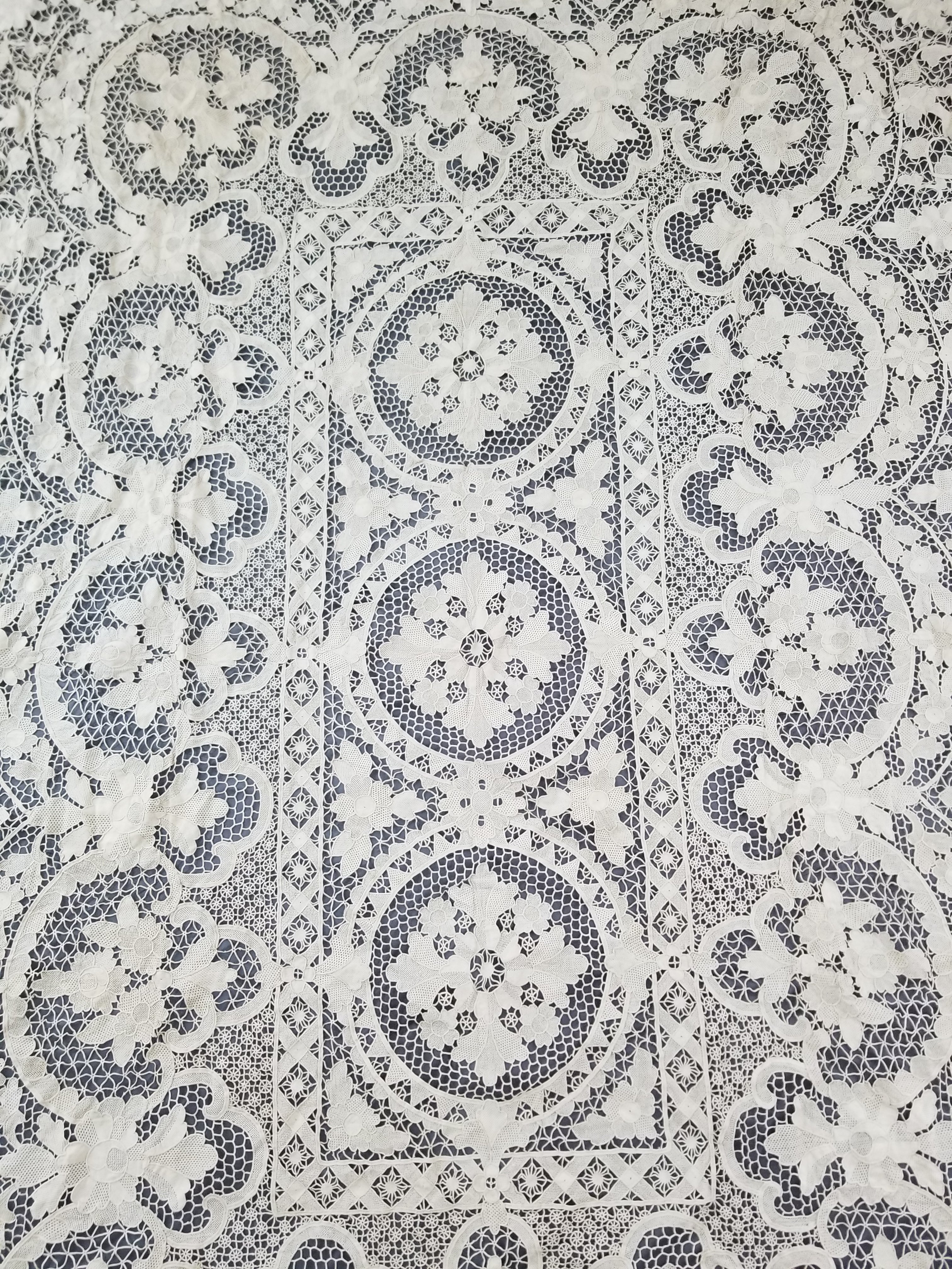 Vintage Italian Point De Venice Needle Lace Banquet Tablecloth 245x160cm
