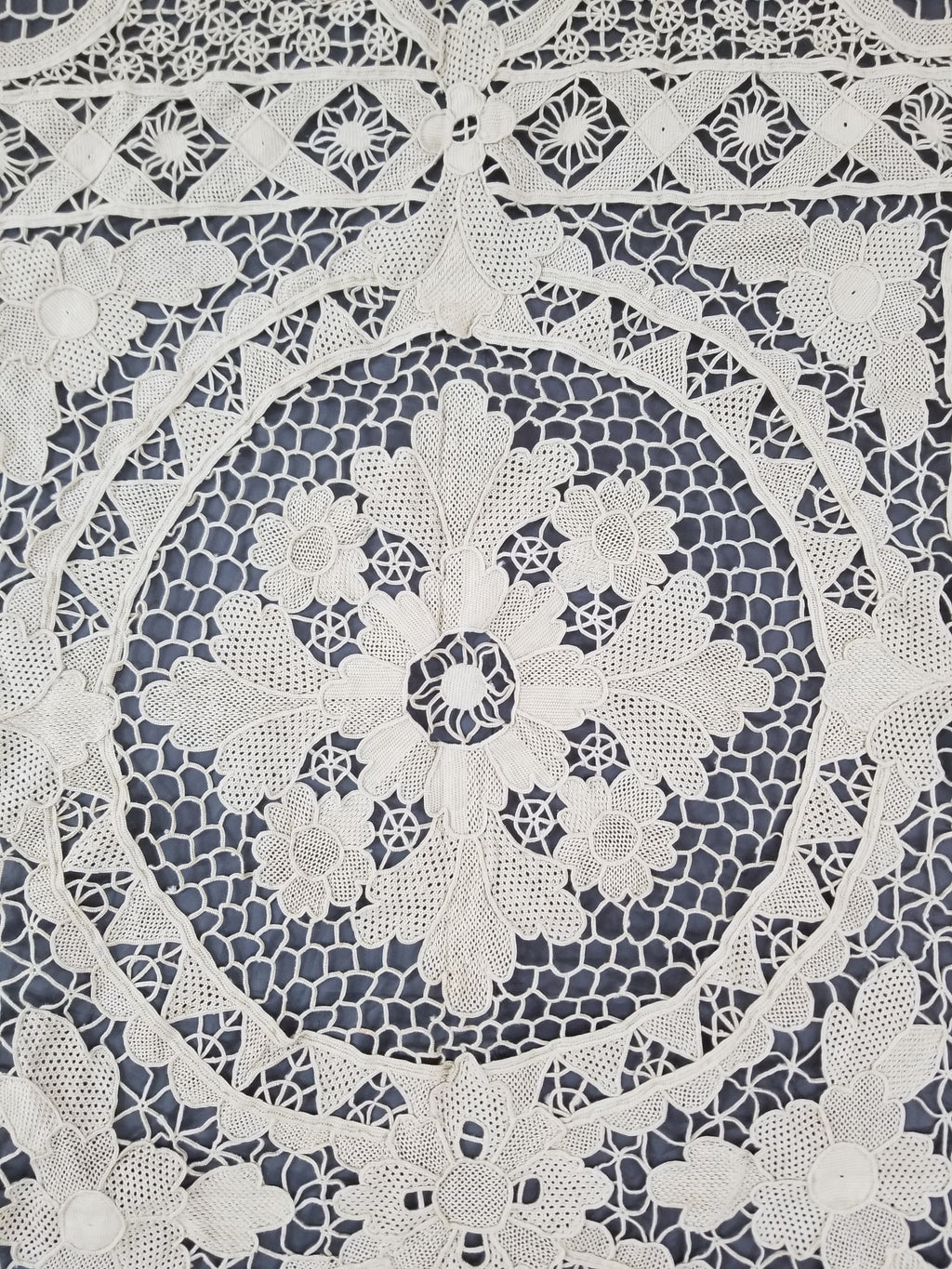 Vintage Italian Point De Venice Needle Lace Banquet Tablecloth 245x160cm