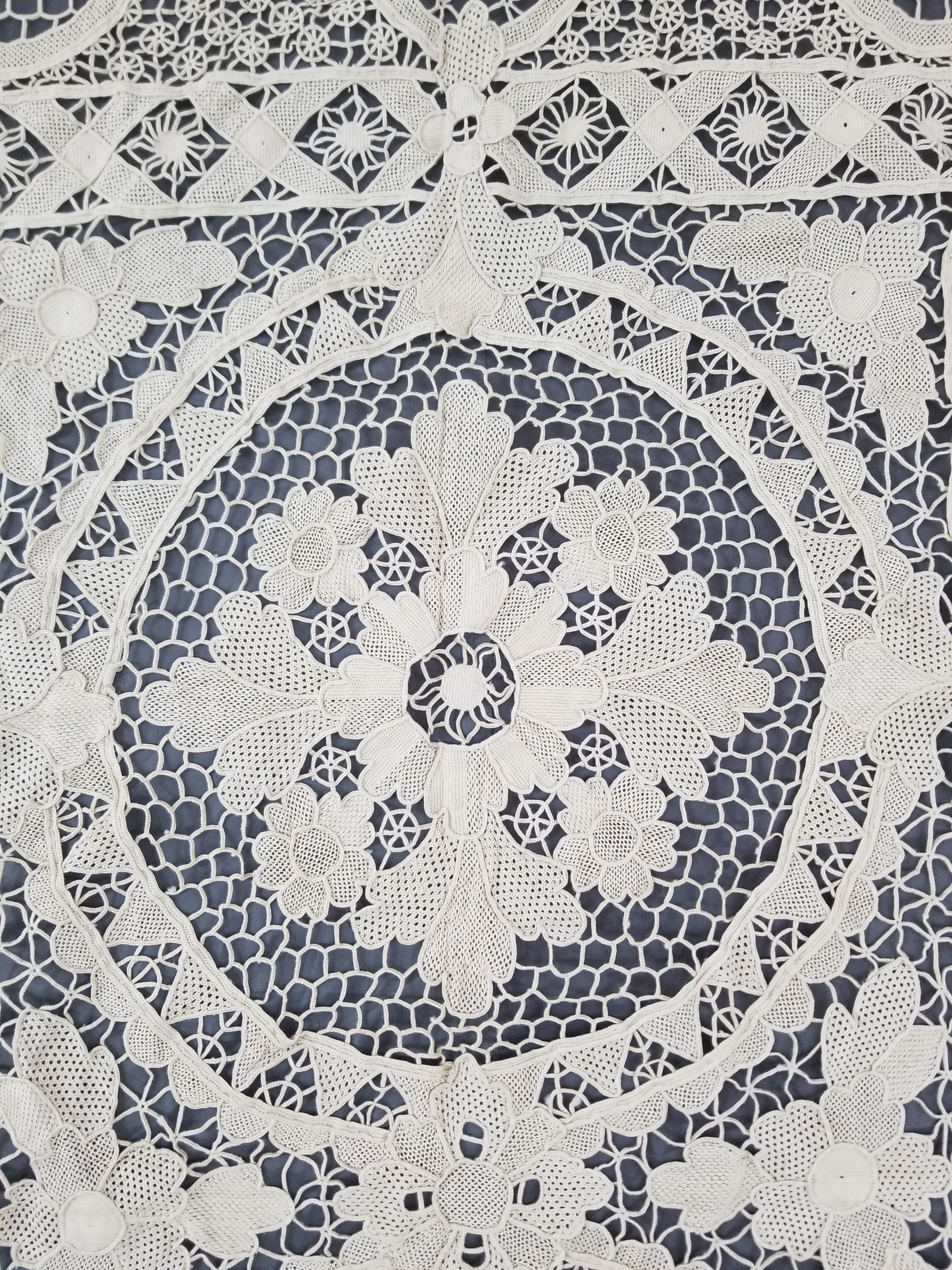 Vintage Italian Point De Venice Needle Lace Banquet Tablecloth 245x160cm
