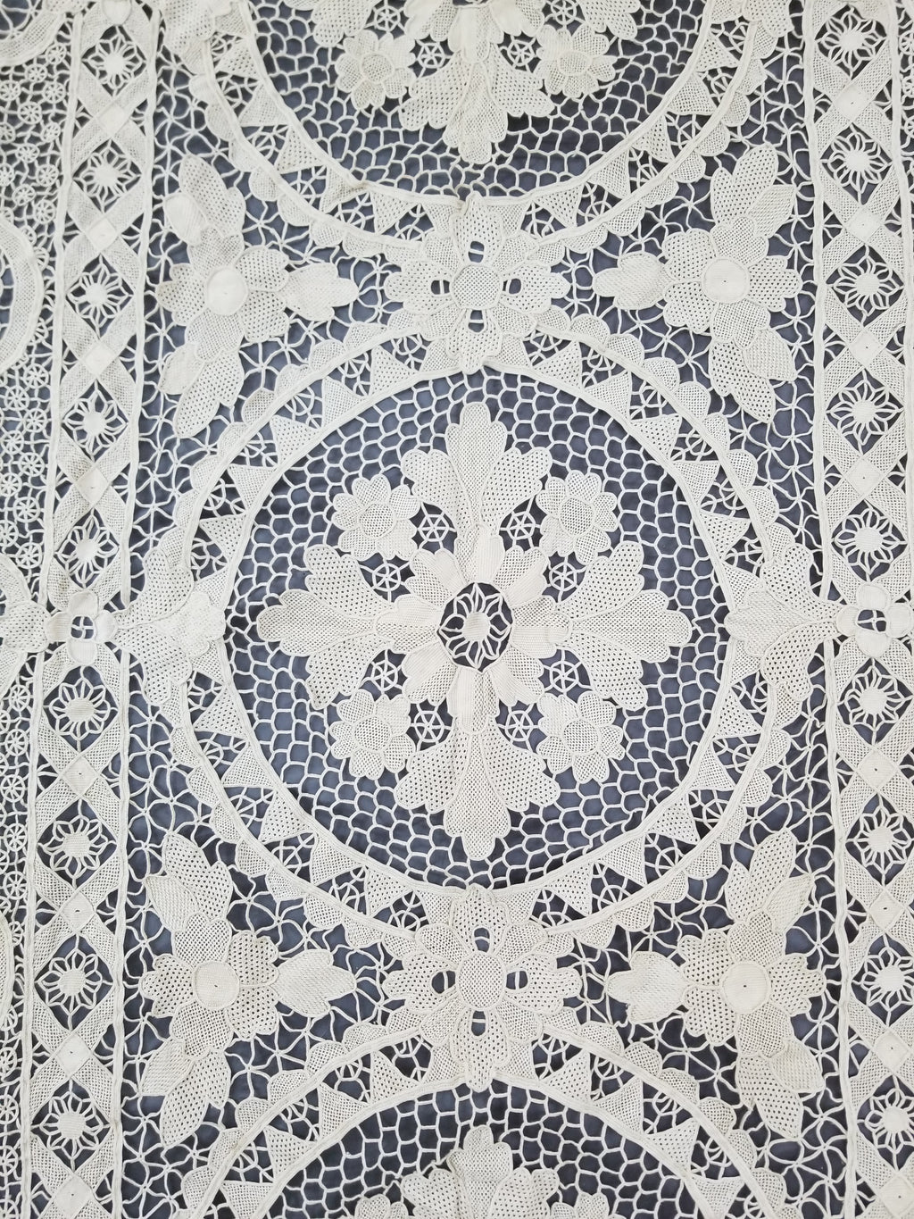 Vintage Italian Point De Venice Needle Lace Banquet Tablecloth 245x160cm