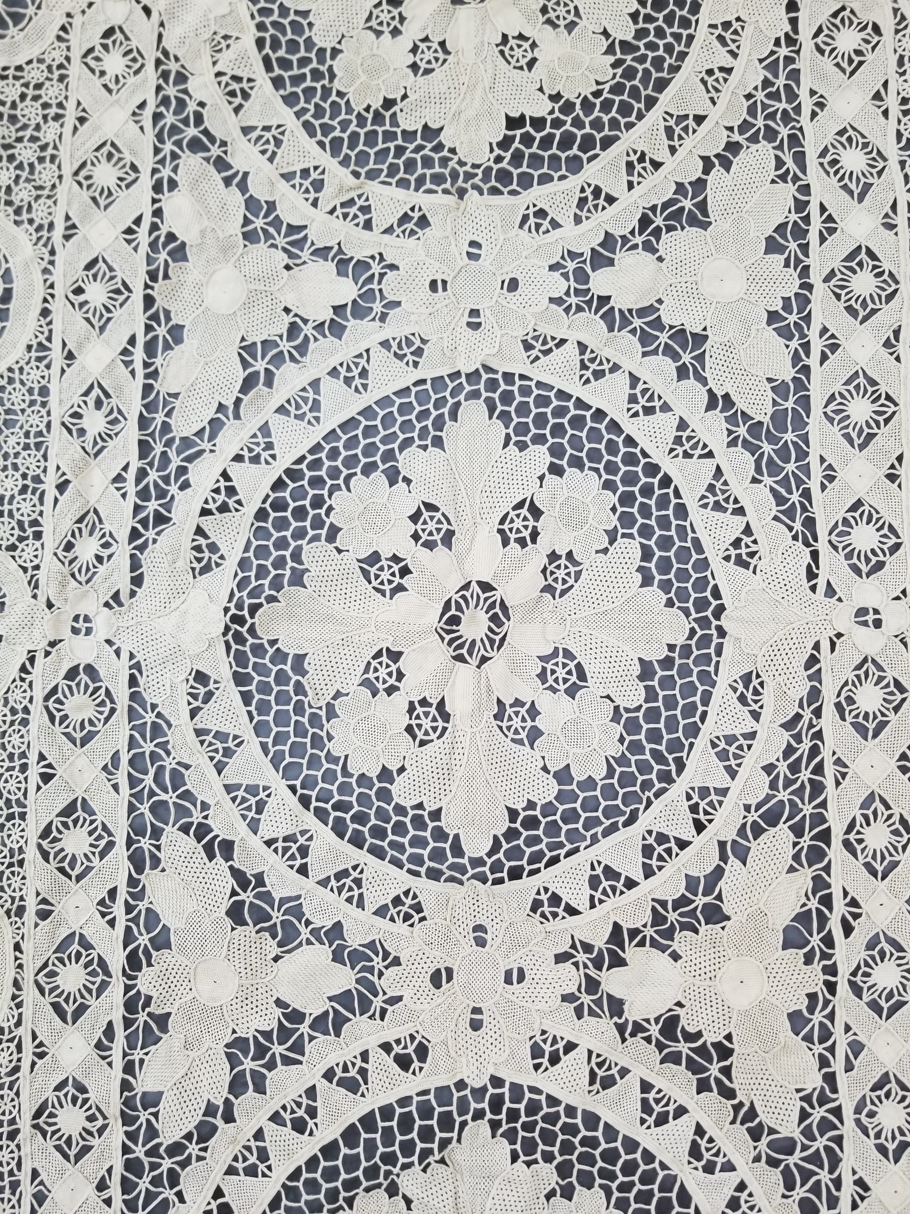 Vintage Italian Point De Venice Needle Lace Banquet Tablecloth 245x160cm
