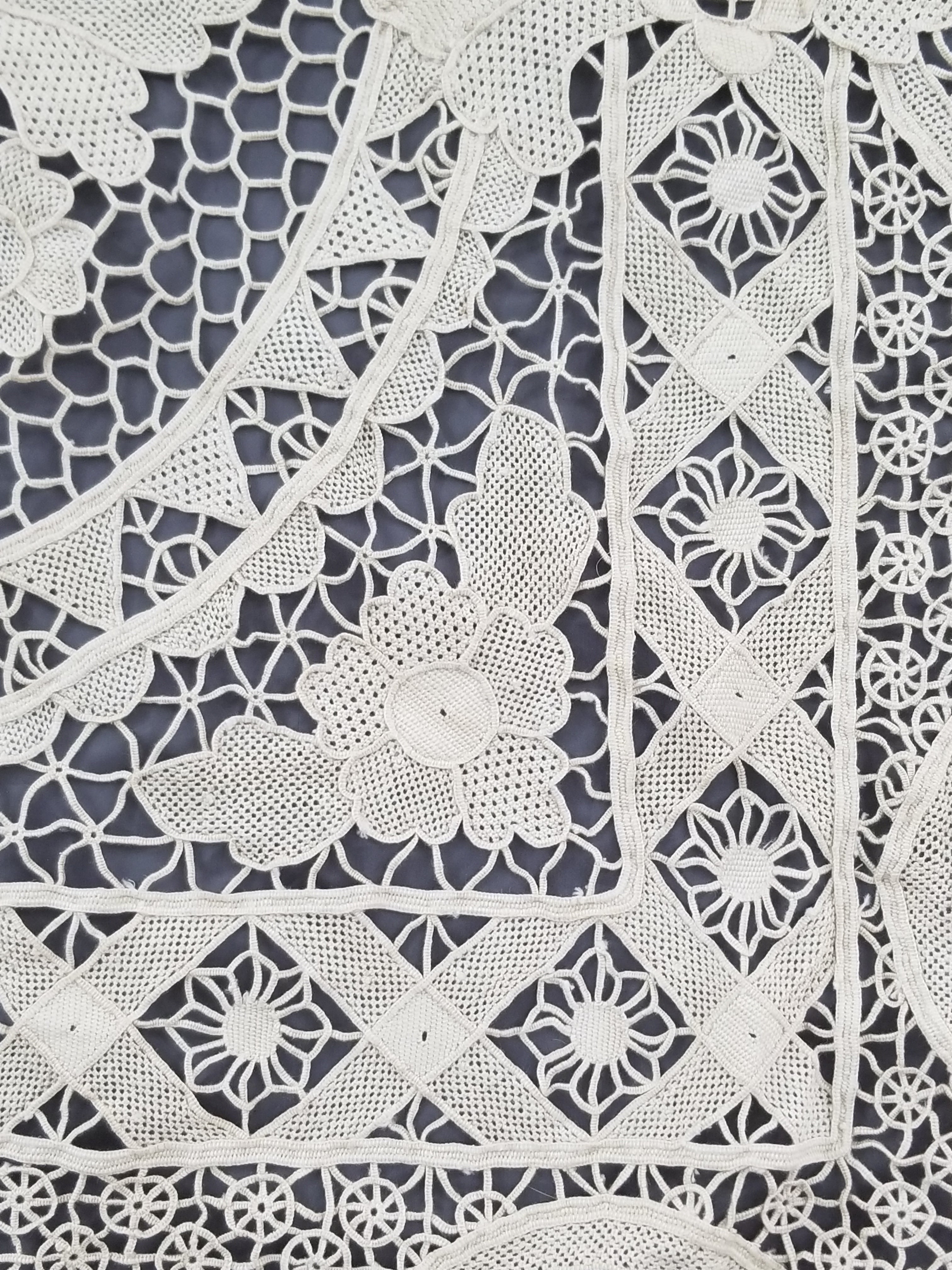 Vintage Italian Point De Venice Needle Lace Banquet Tablecloth 245x160cm