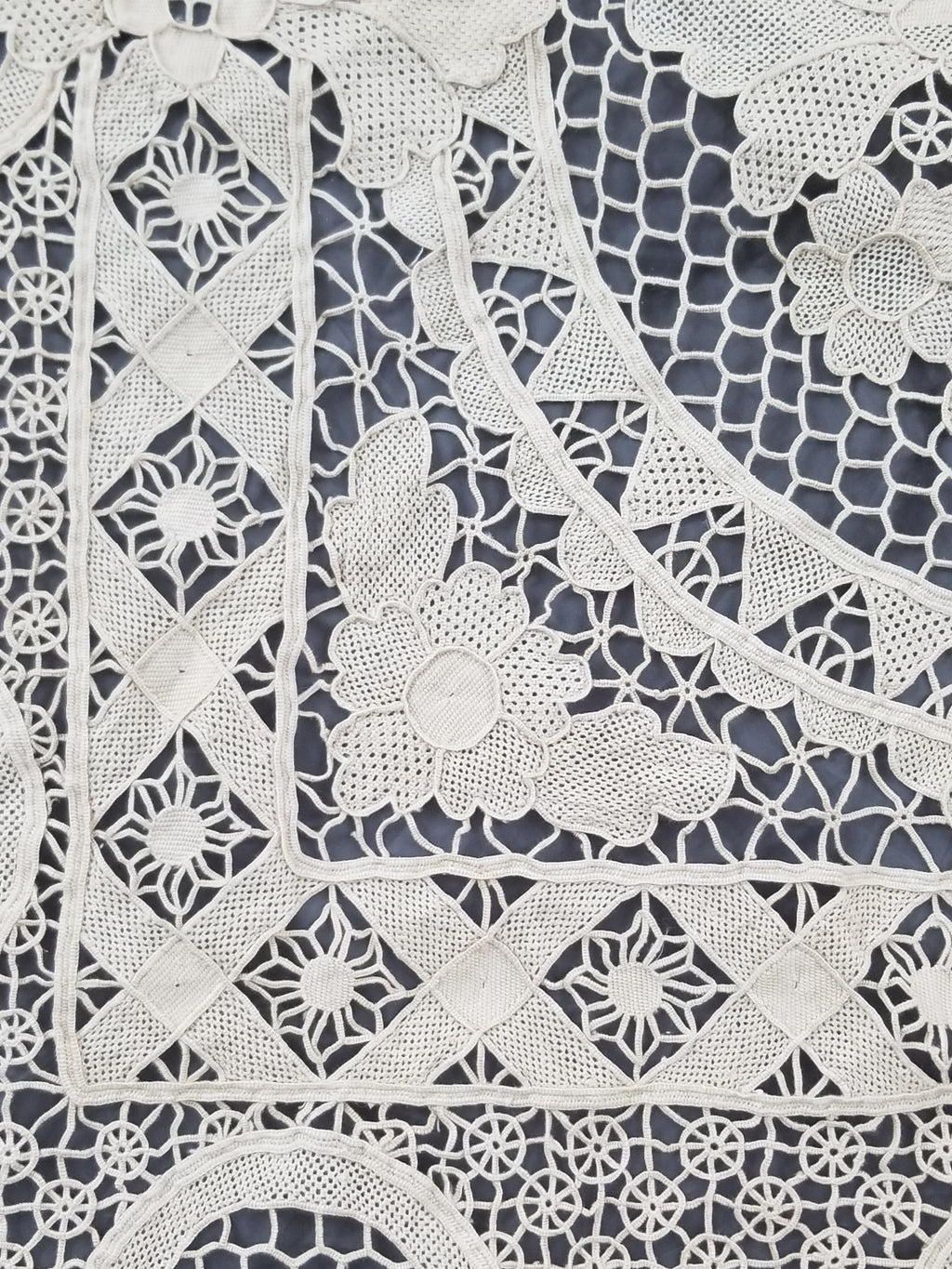 Vintage Italian Point De Venice Needle Lace Banquet Tablecloth 245x160cm