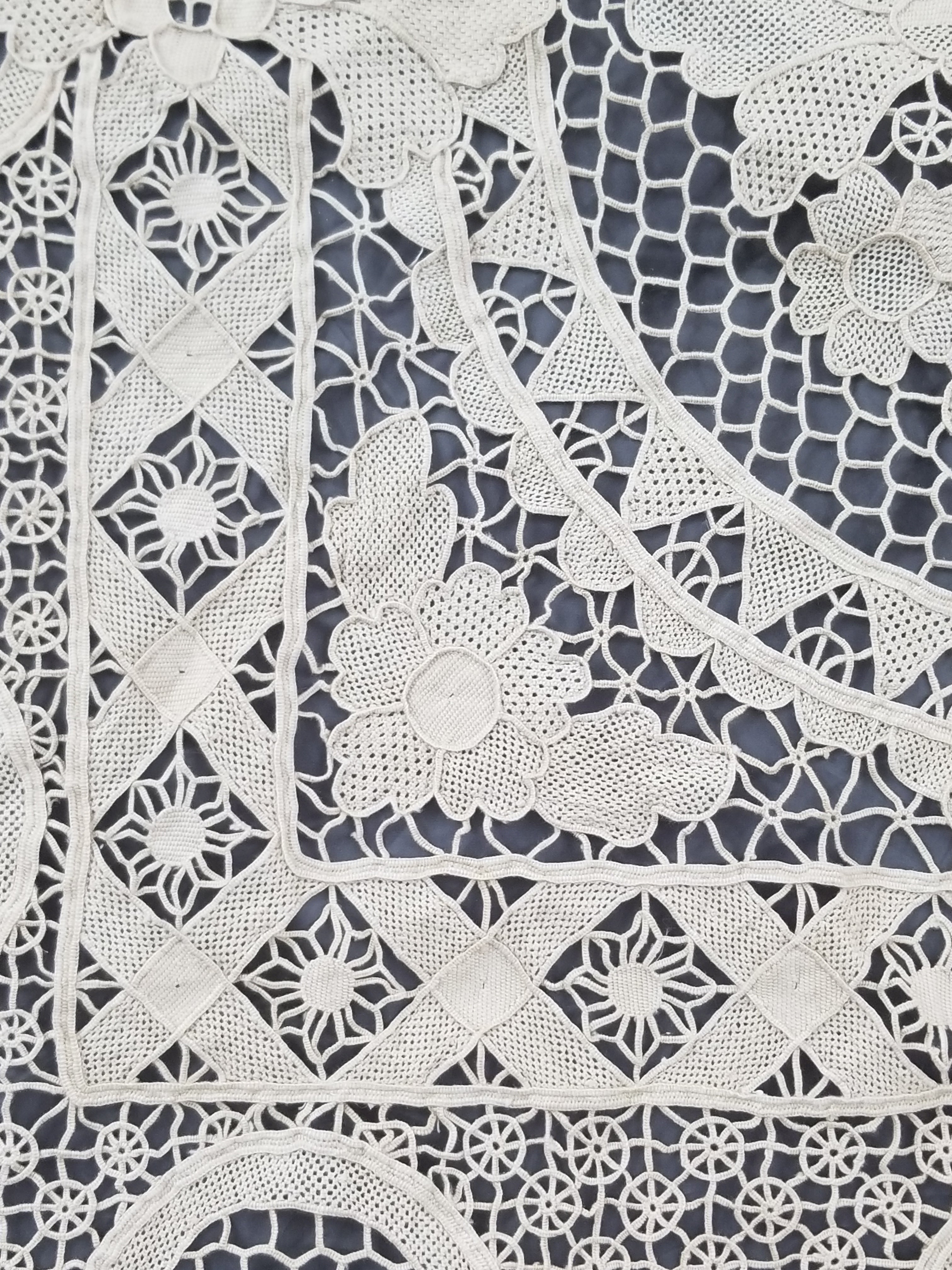 Vintage Italian Point De Venice Needle Lace Banquet Tablecloth 245x160cm