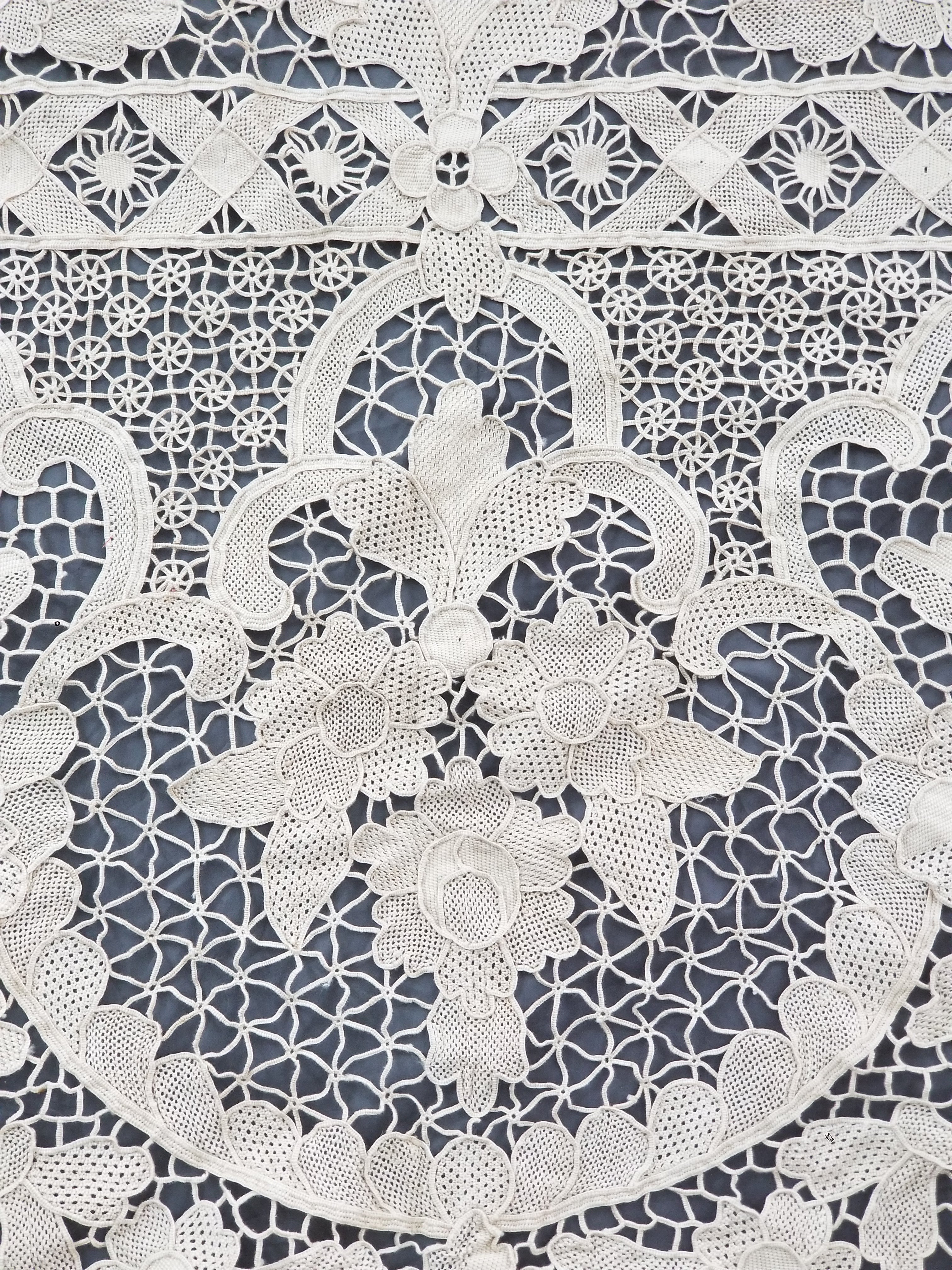 Vintage Italian Point De Venice Needle Lace Banquet Tablecloth 245x160cm