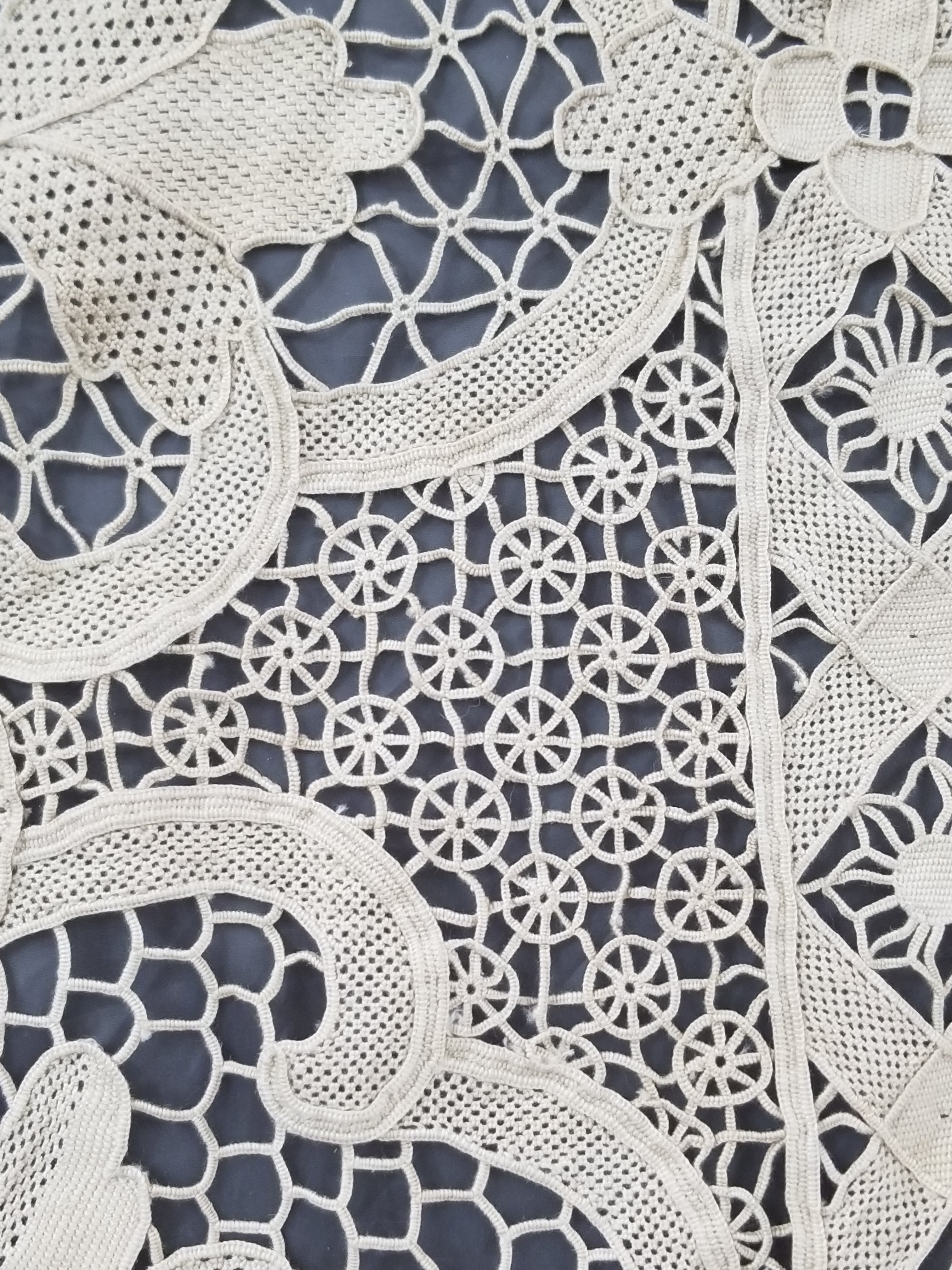 Vintage Italian Point De Venice Needle Lace Banquet Tablecloth 245x160cm