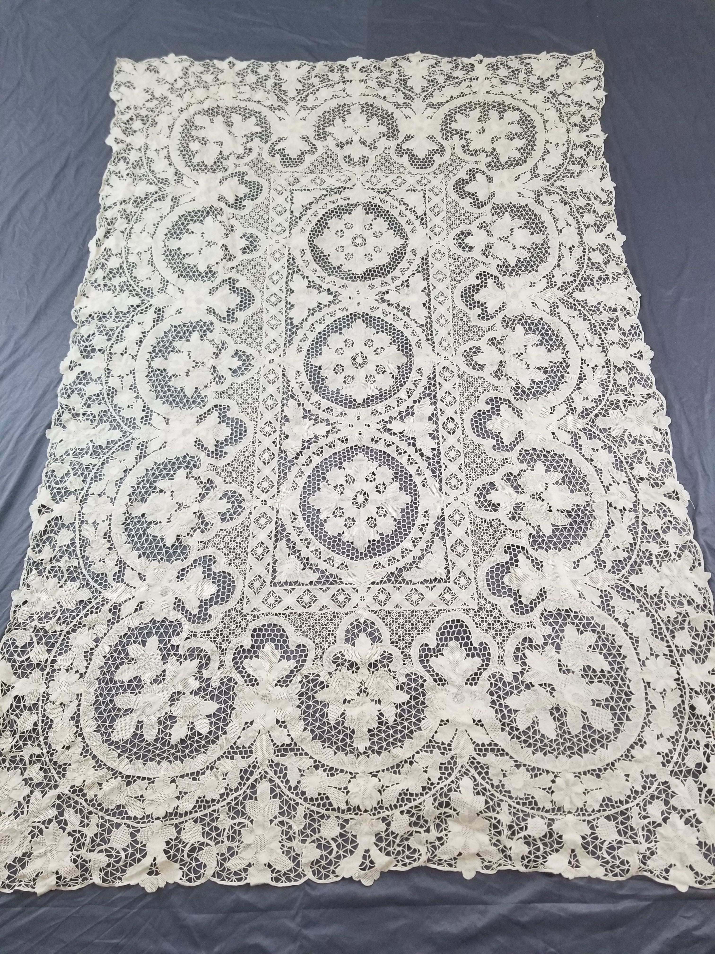 Vintage Italian Point De Venice Needle Lace Banquet Tablecloth 245x160cm