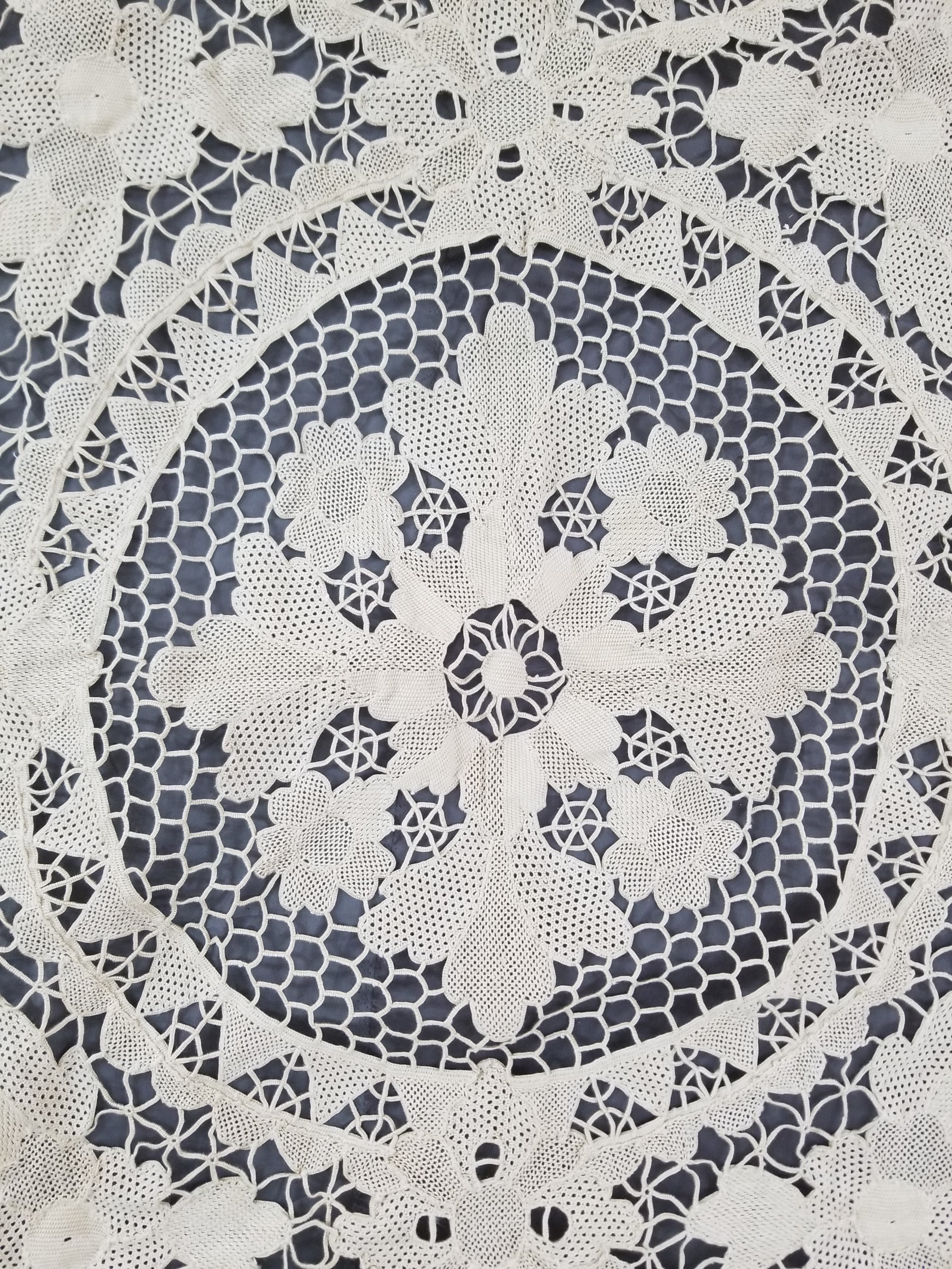 Vintage Italian Point De Venice Needle Lace Banquet Tablecloth 245x160cm