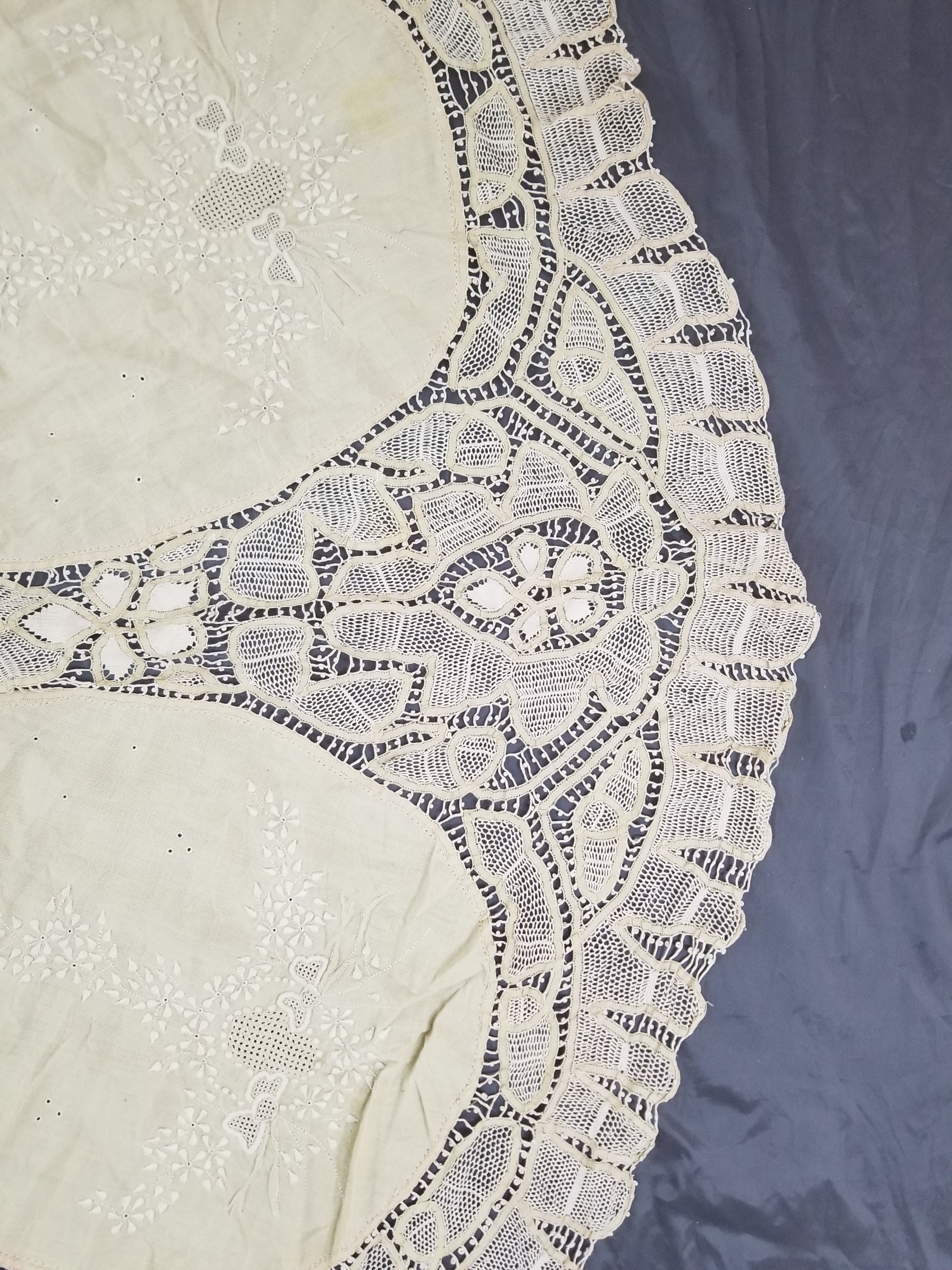 Antique Batten Burg Lace Hand Embroidered Tablecloth 190x190cm