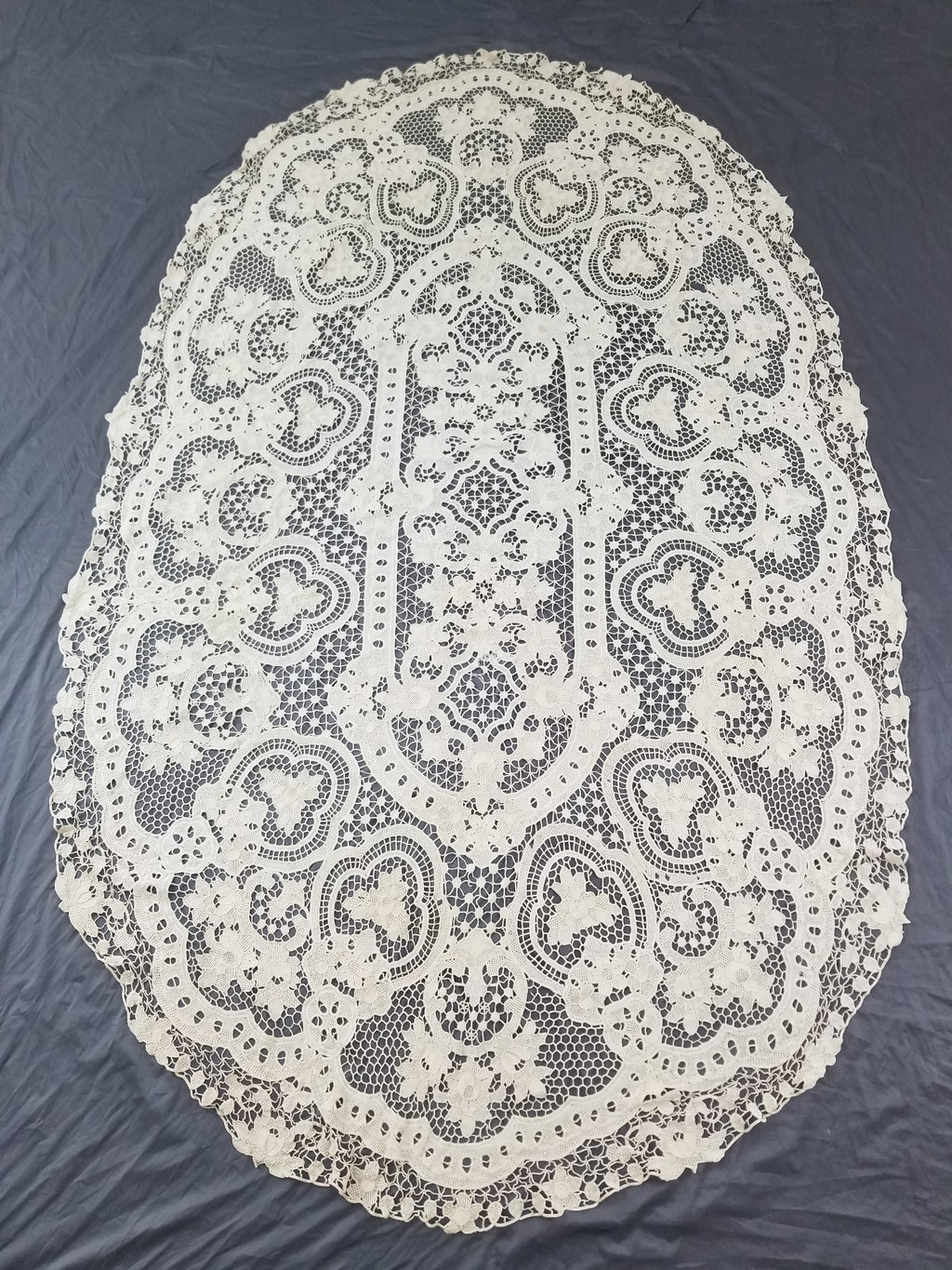 Vintage Italian Point De Venice Needle Lace Tablecloth 245x150cm