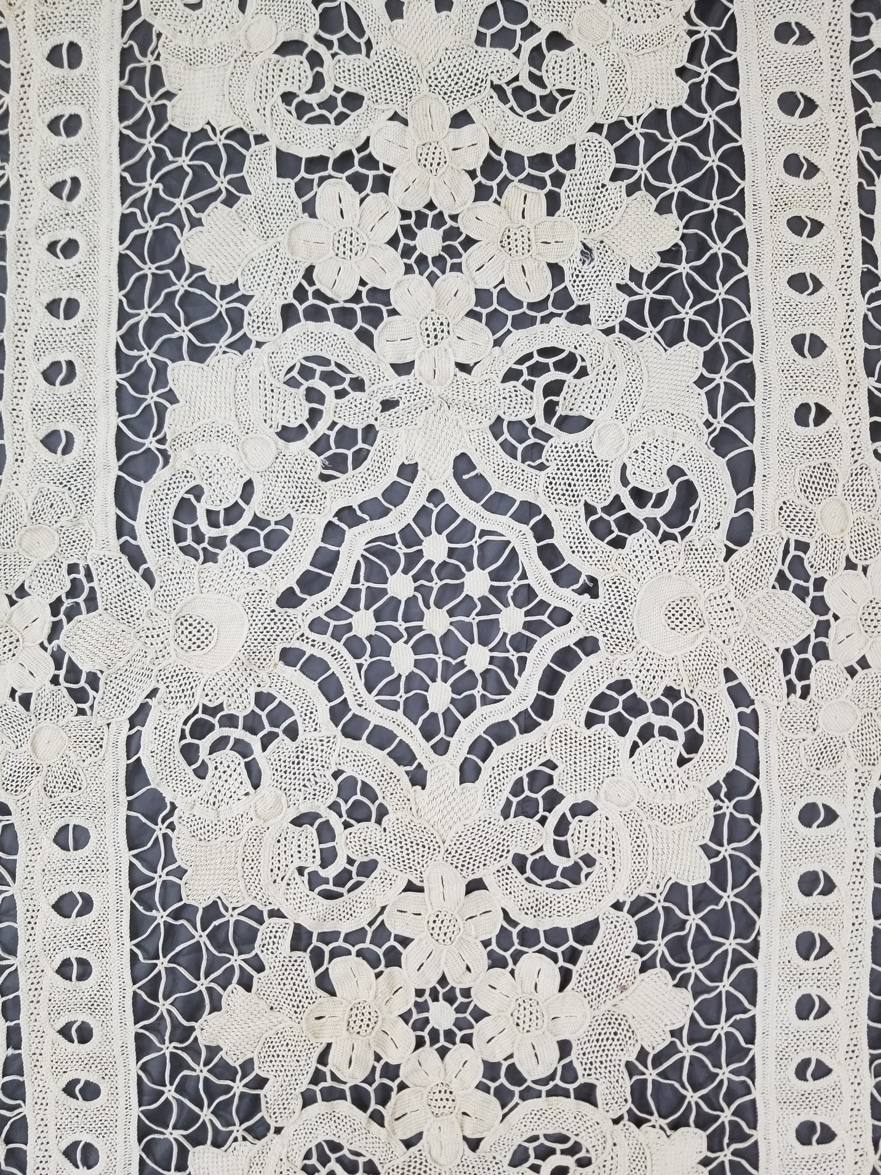 Vintage Italian Point De Venice Needle Lace Tablecloth 245x150cm
