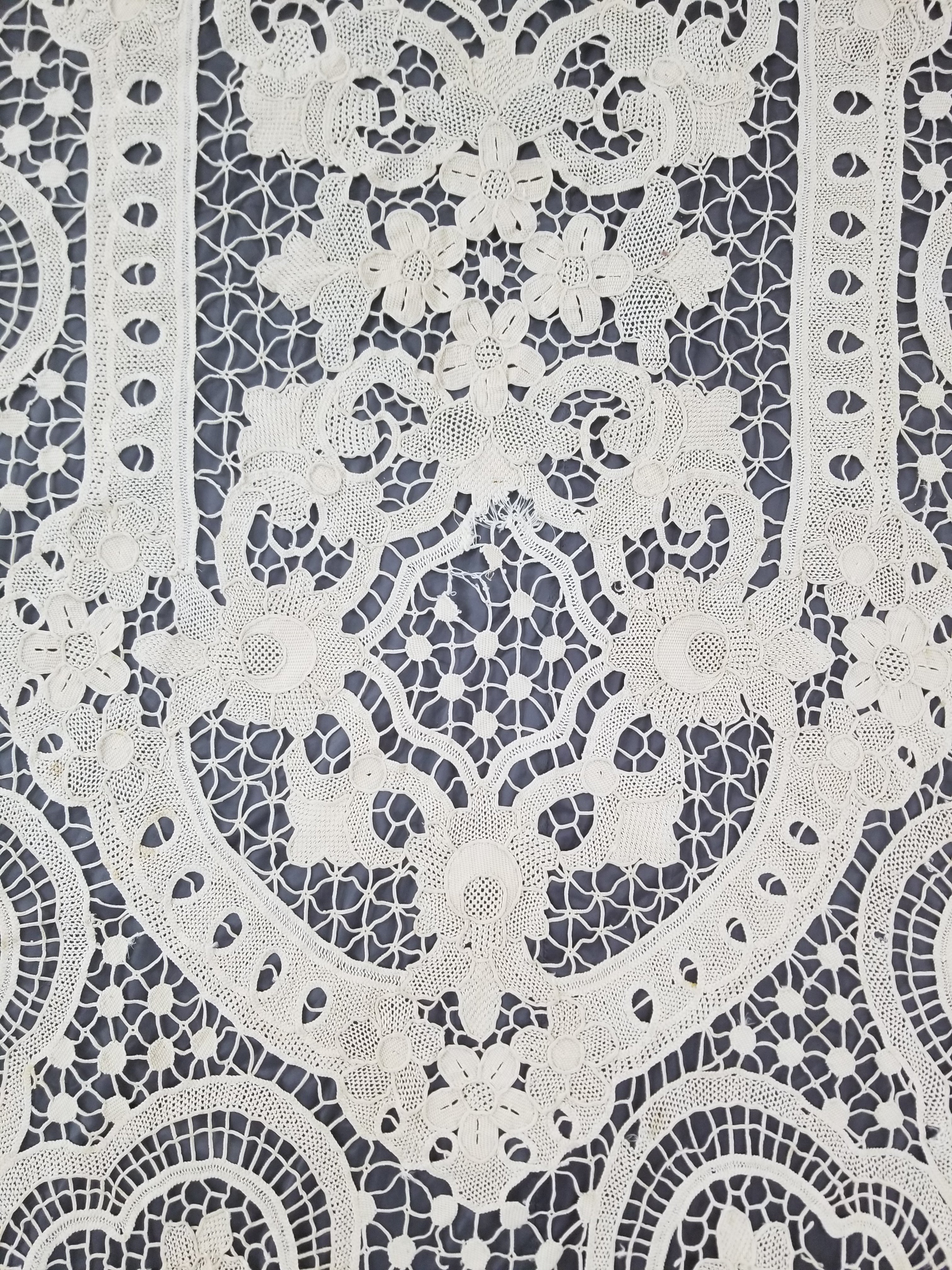 Vintage Italian Point De Venice Needle Lace Tablecloth 245x150cm