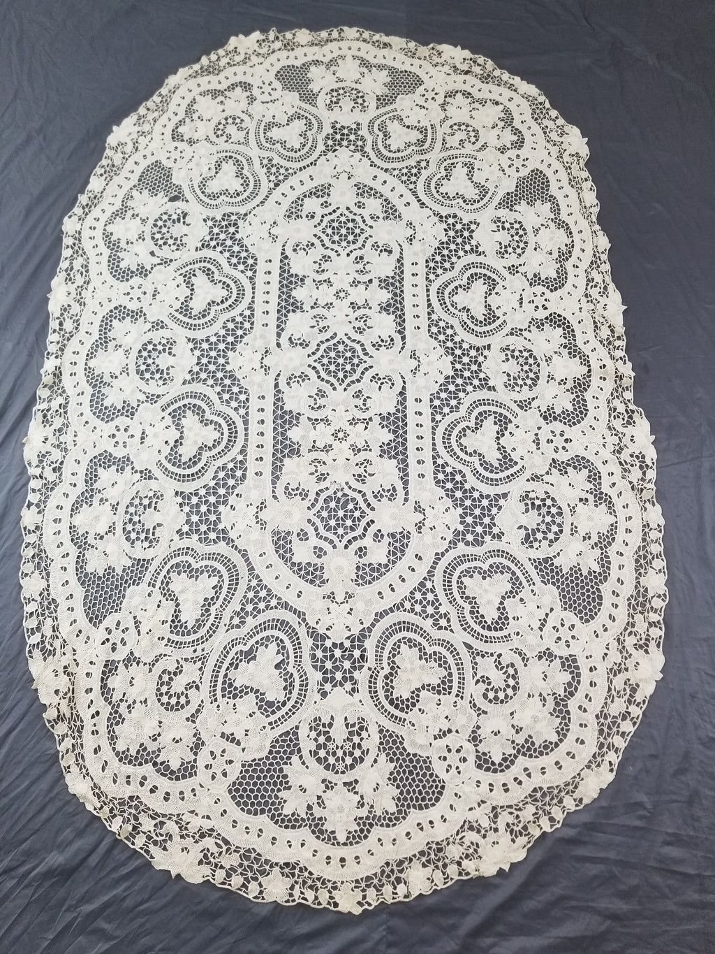 Vintage Italian Point De Venice Needle Lace Tablecloth 245x150cm