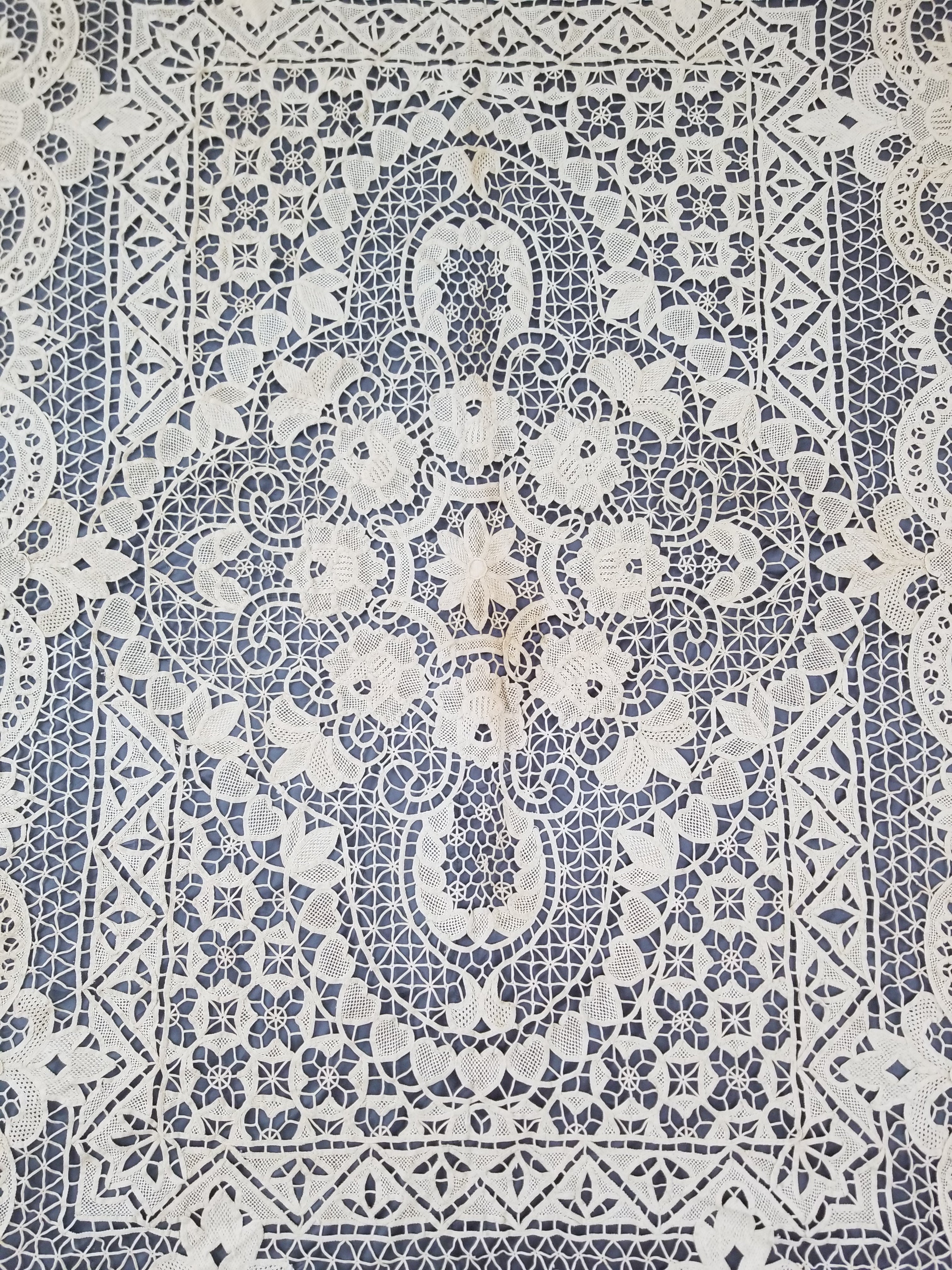 Vintage Italian Point De Venice Needle Lace Tablecloth 265x210cm