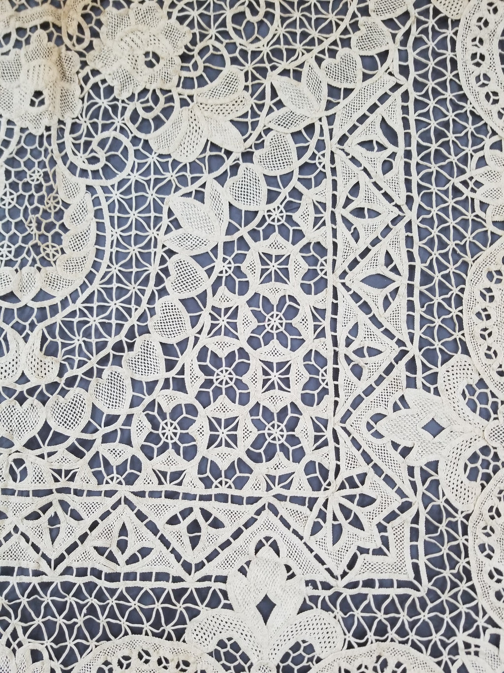 Vintage Italian Point De Venice Needle Lace Tablecloth 265x210cm
