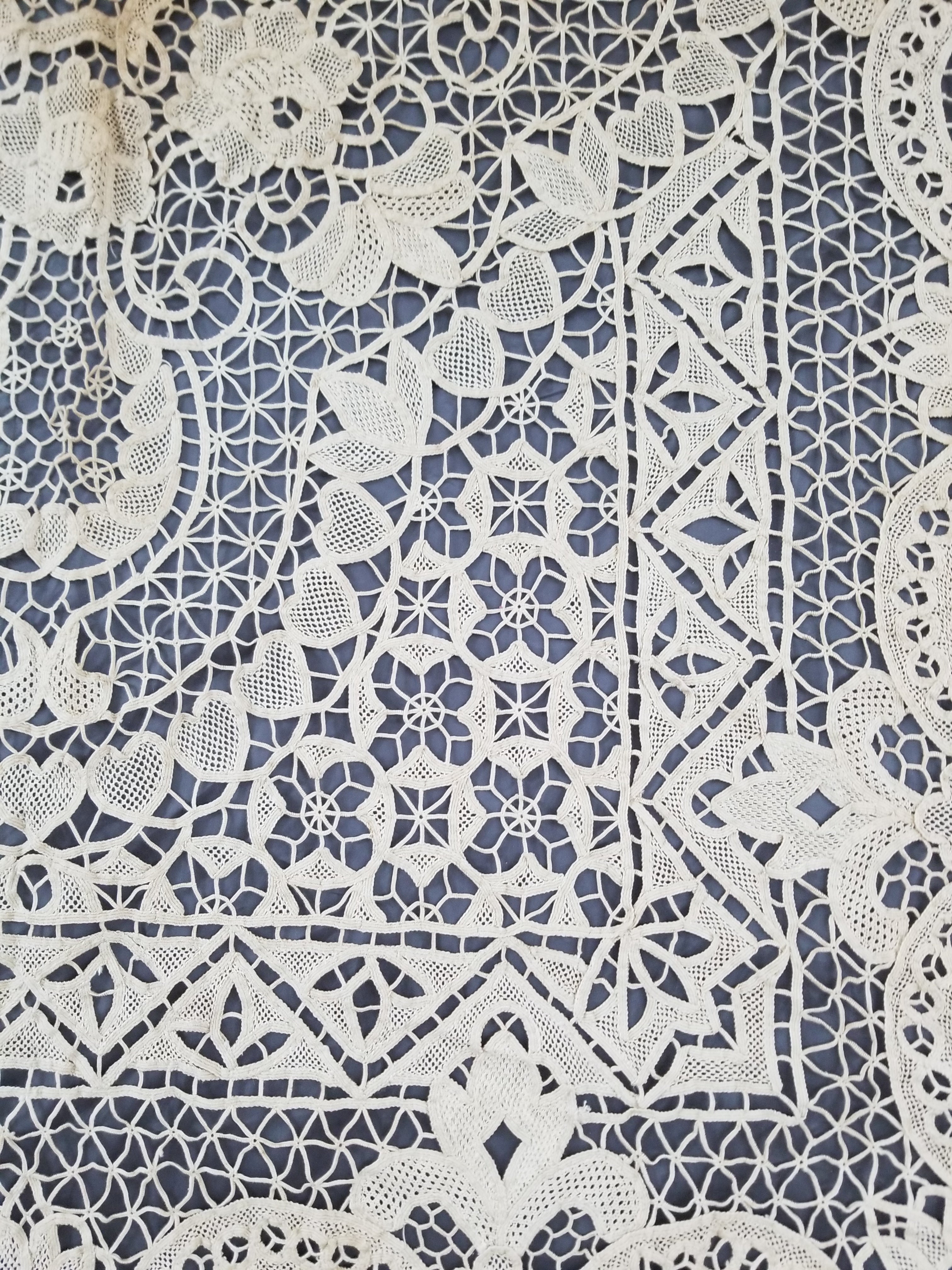Vintage Italian Point De Venice Needle Lace Tablecloth 265x210cm