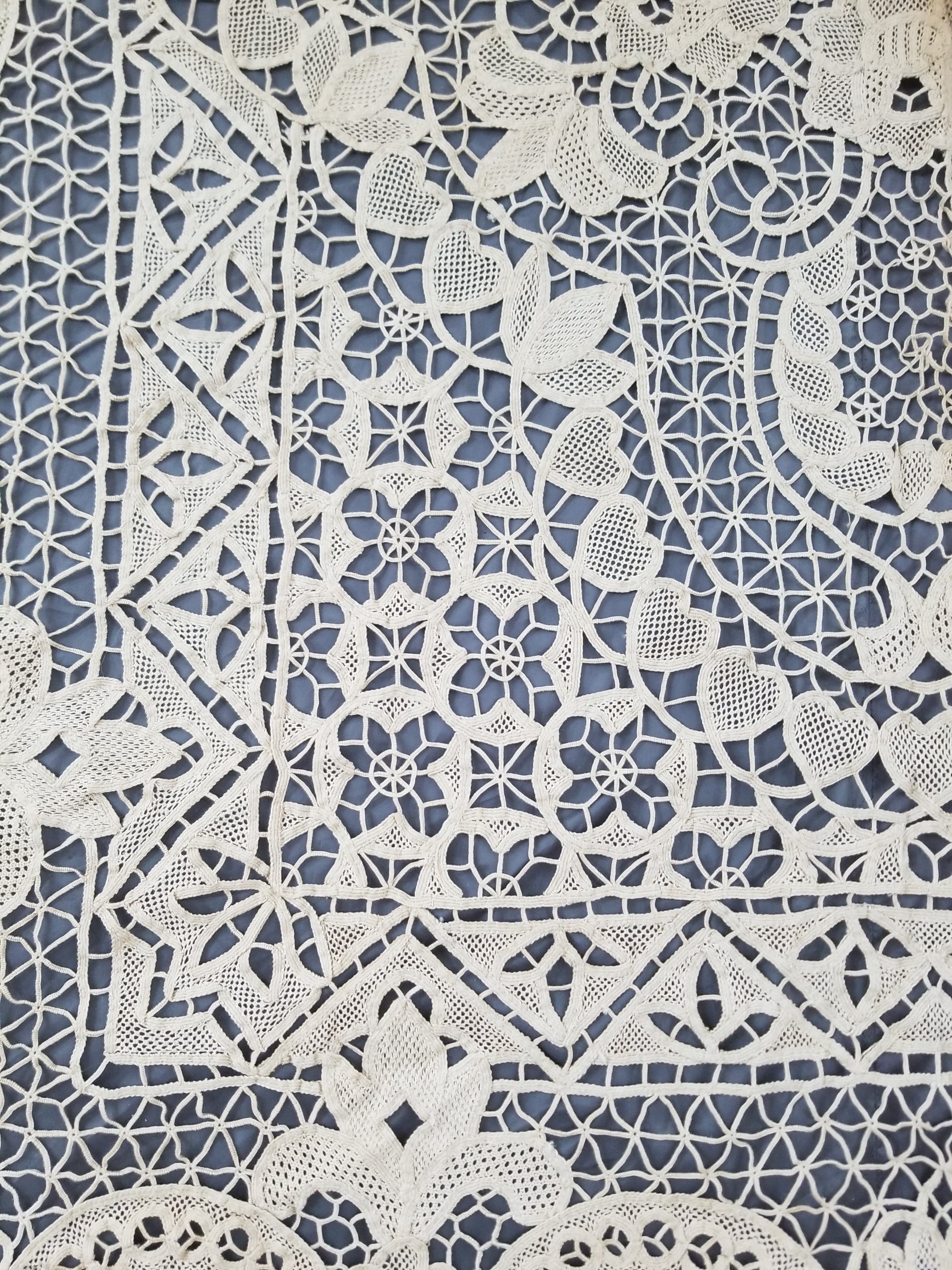 Vintage Italian Point De Venice Needle Lace Tablecloth 265x210cm