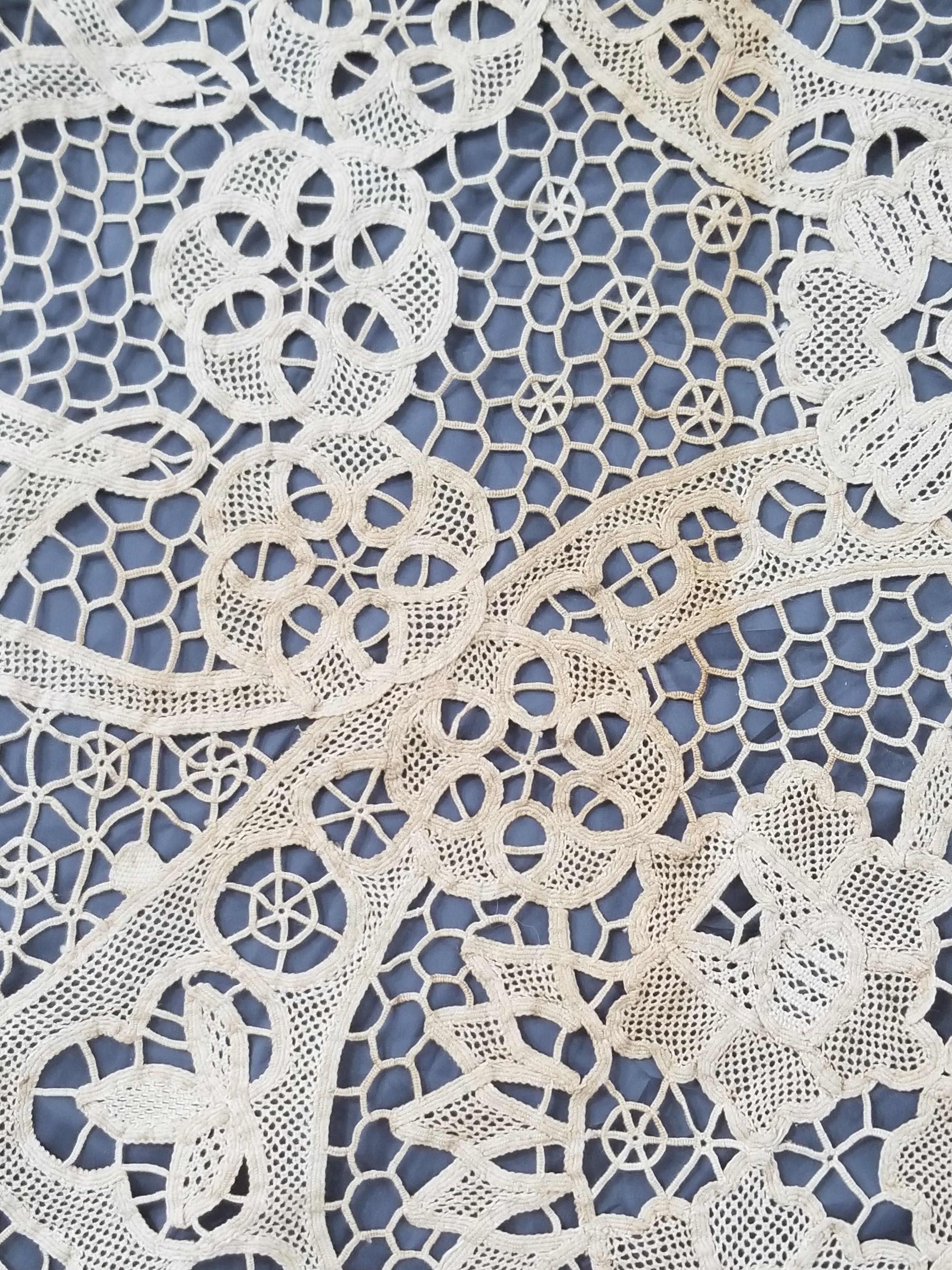 Vintage Italian Point De Venice Needle Lace Tablecloth 265x210cm