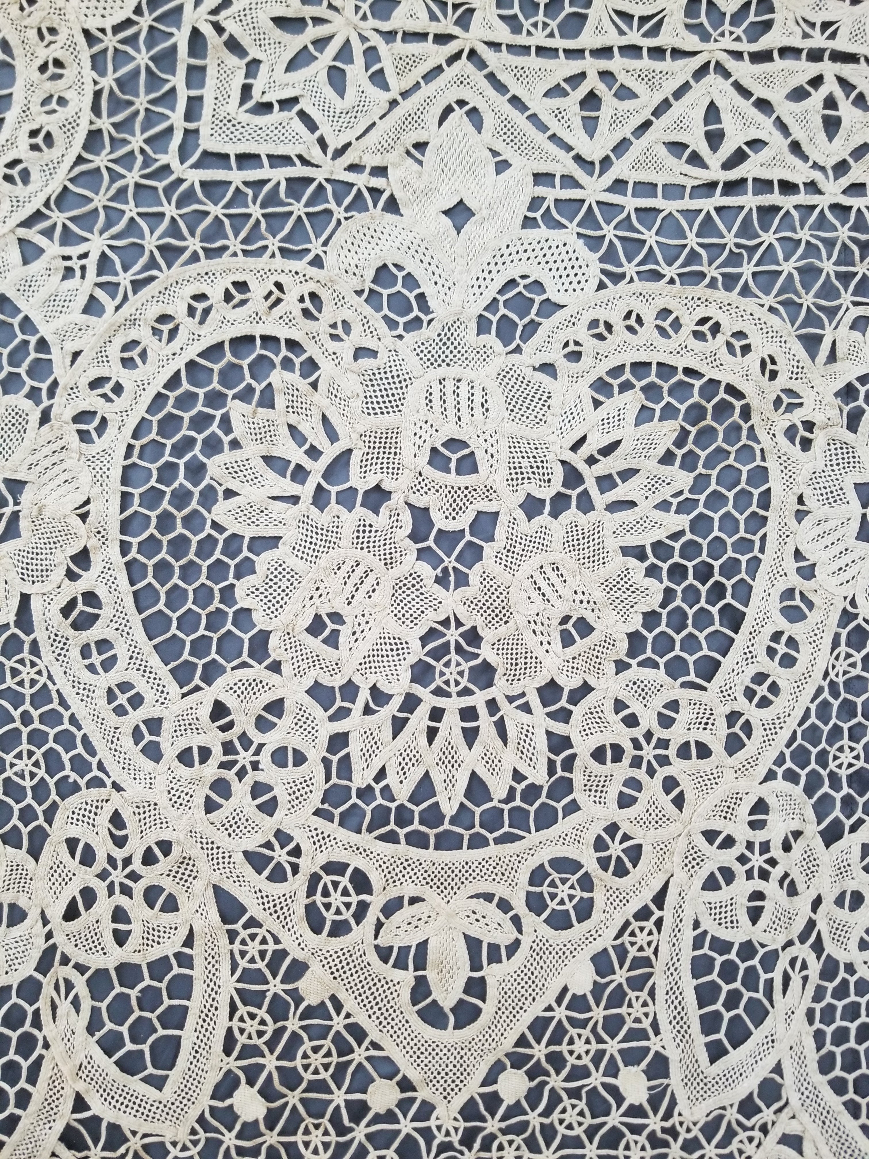 Vintage Italian Point De Venice Needle Lace Tablecloth 265x210cm