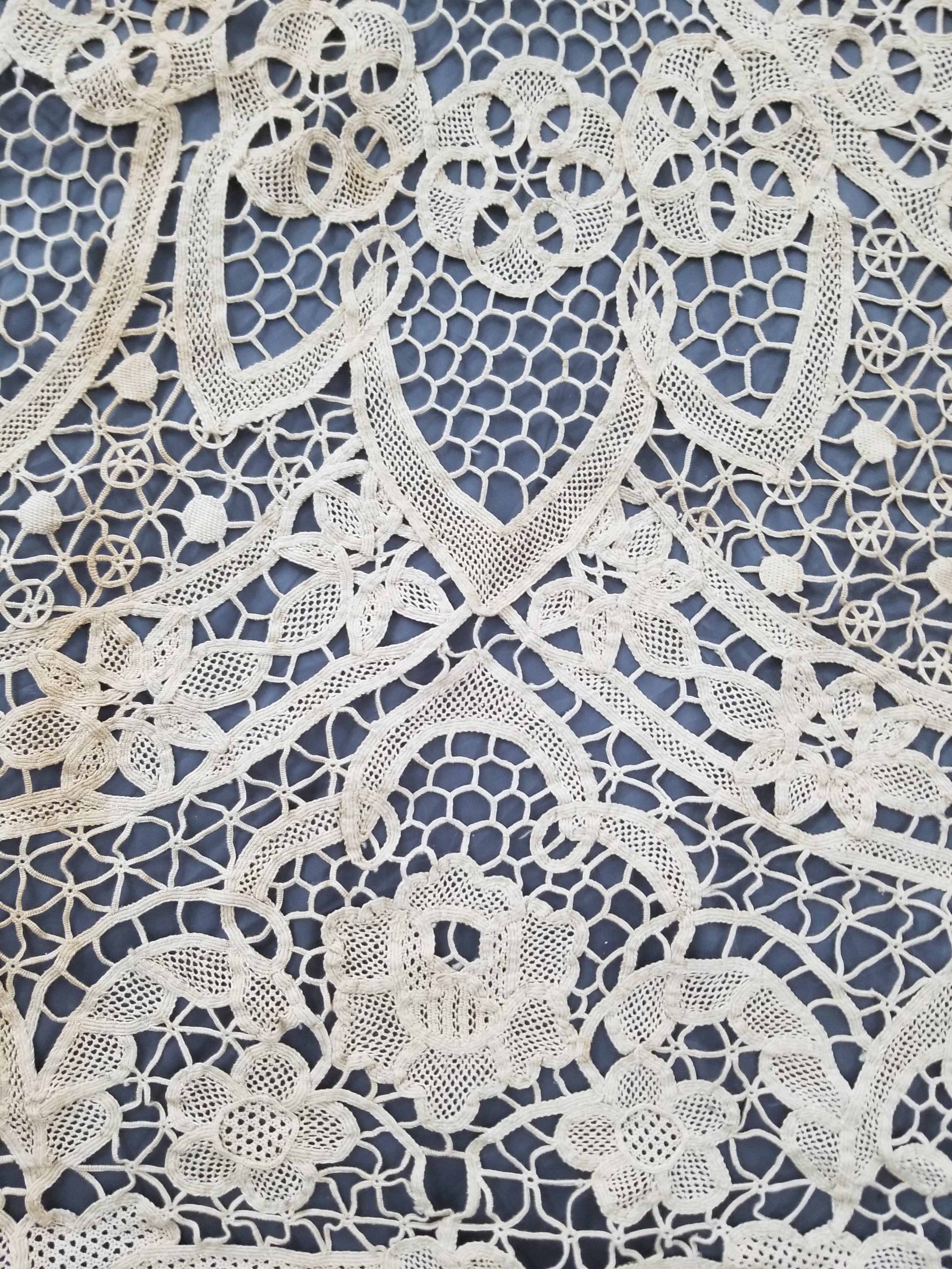 Vintage Italian Point De Venice Needle Lace Tablecloth 265x210cm