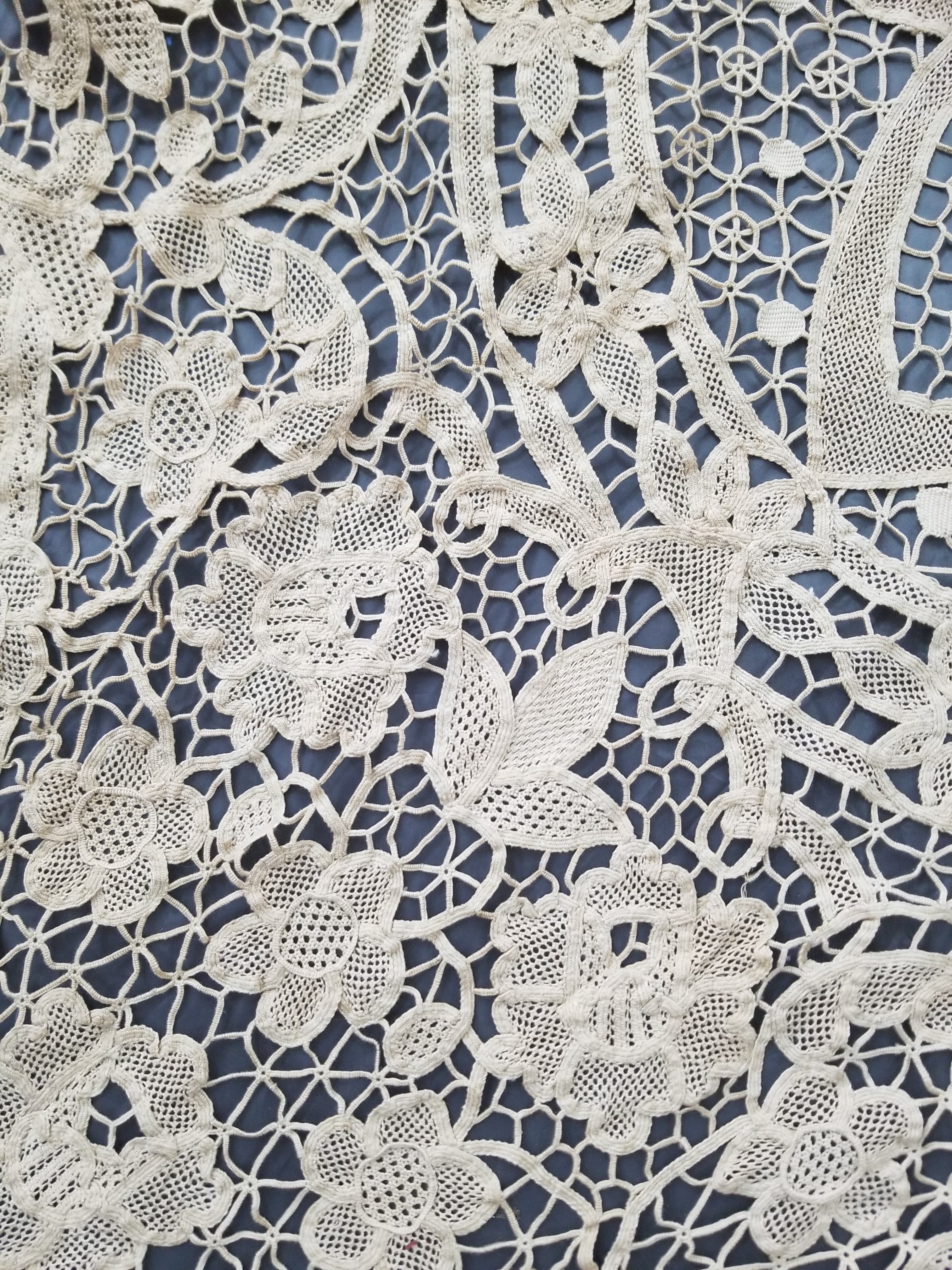 Vintage Italian Point De Venice Needle Lace Tablecloth 265x210cm
